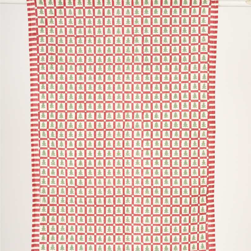 Merry Conifers - Green Hand Block-Printed Cotton Kitchen Towel