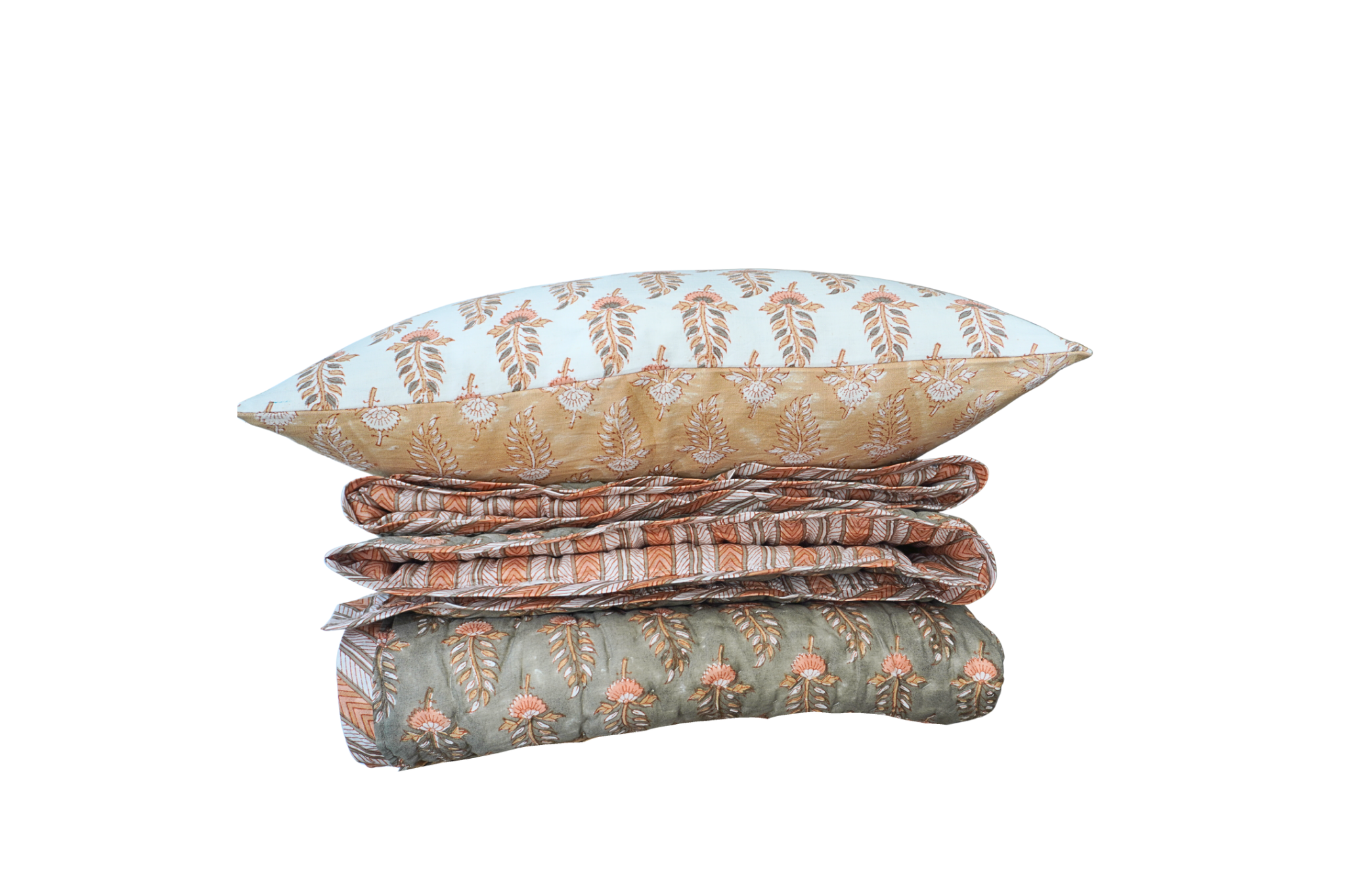 Responsibly produced bedding set made with cotton muslin and natural dyes, reflecting Thar's commitment to the planet.