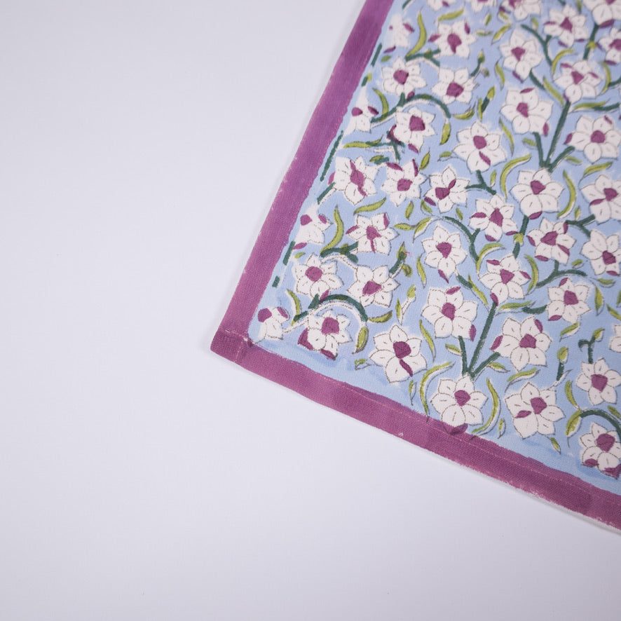 Nargis - Hand Block-Printed Cotton Table Mats (Purple border) - Set of 4