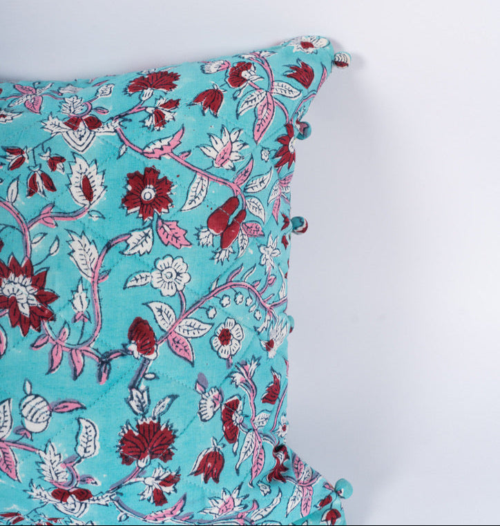 Zahra - Hand Block-Printed Cotton Lumbar Pillowcase