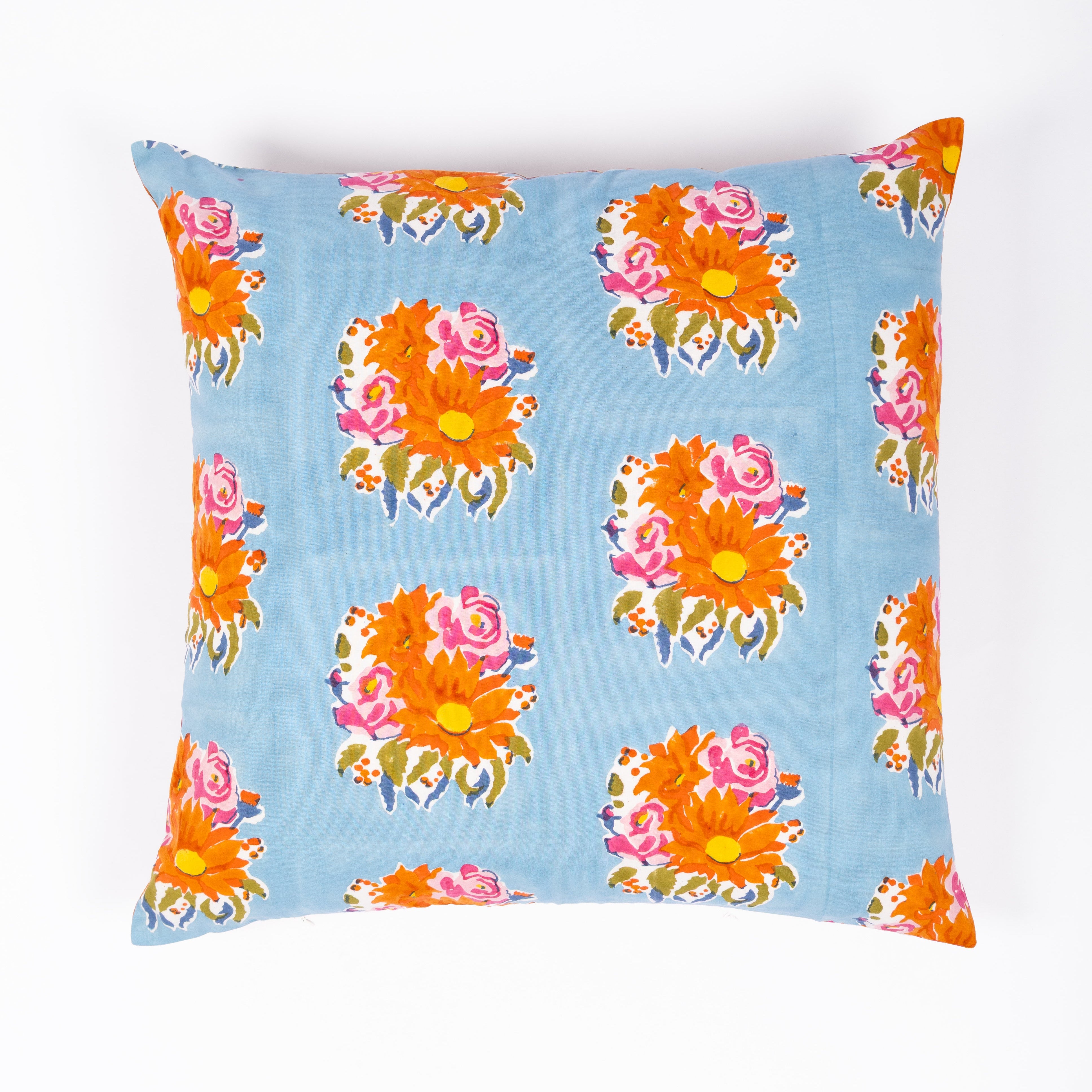 Gul blue hand block-printed cotton pillowcase by Thar, featuring authentic patterns handcrafted by artisan communities.