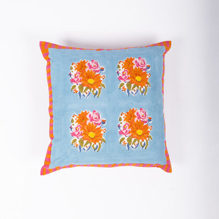 Gul blue hand block-printed cotton pillowcase by Thar, featuring authentic patterns handcrafted by artisan communities.