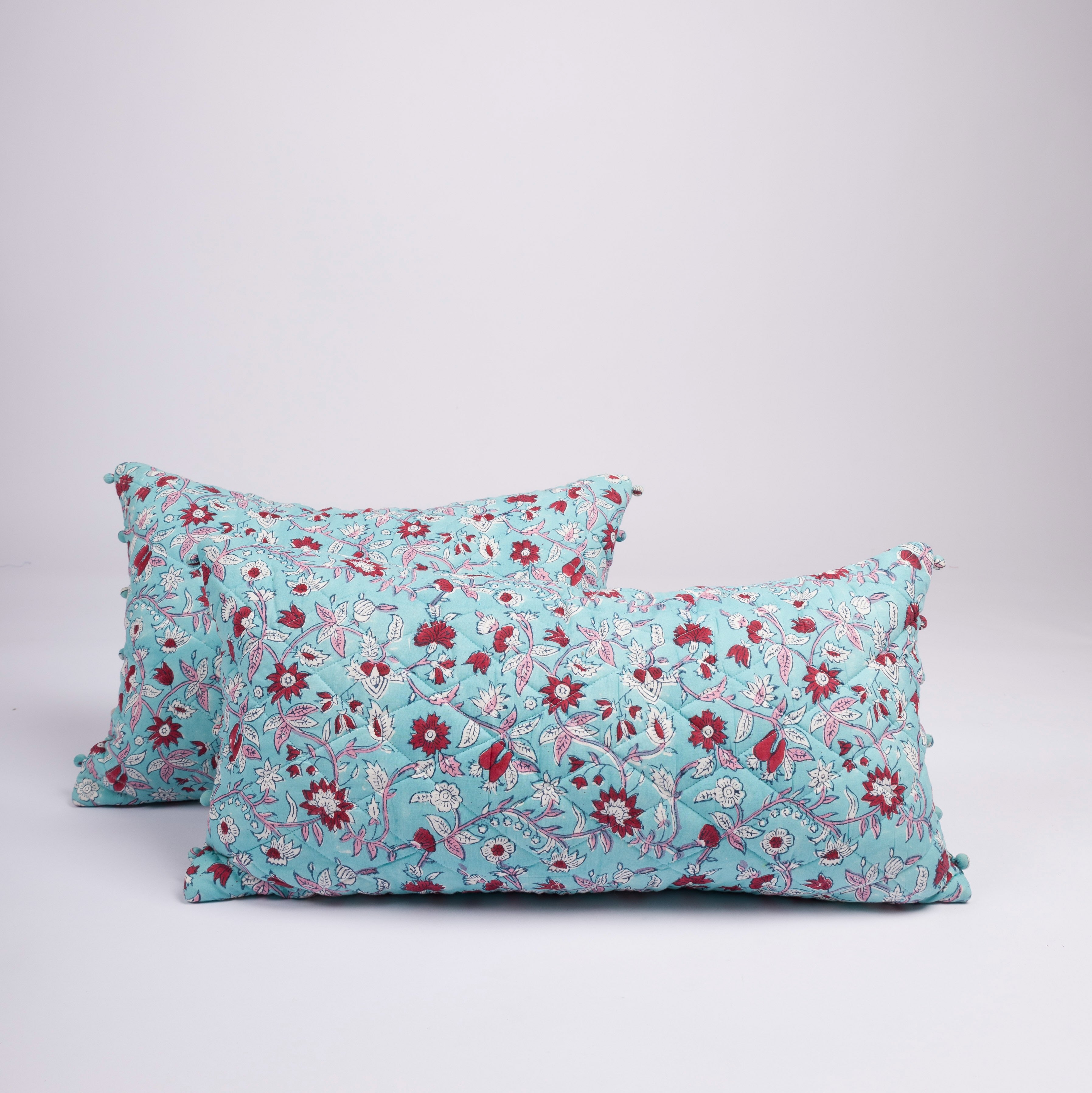 Zahra - Hand Block-Printed Cotton Lumbar Pillowcase