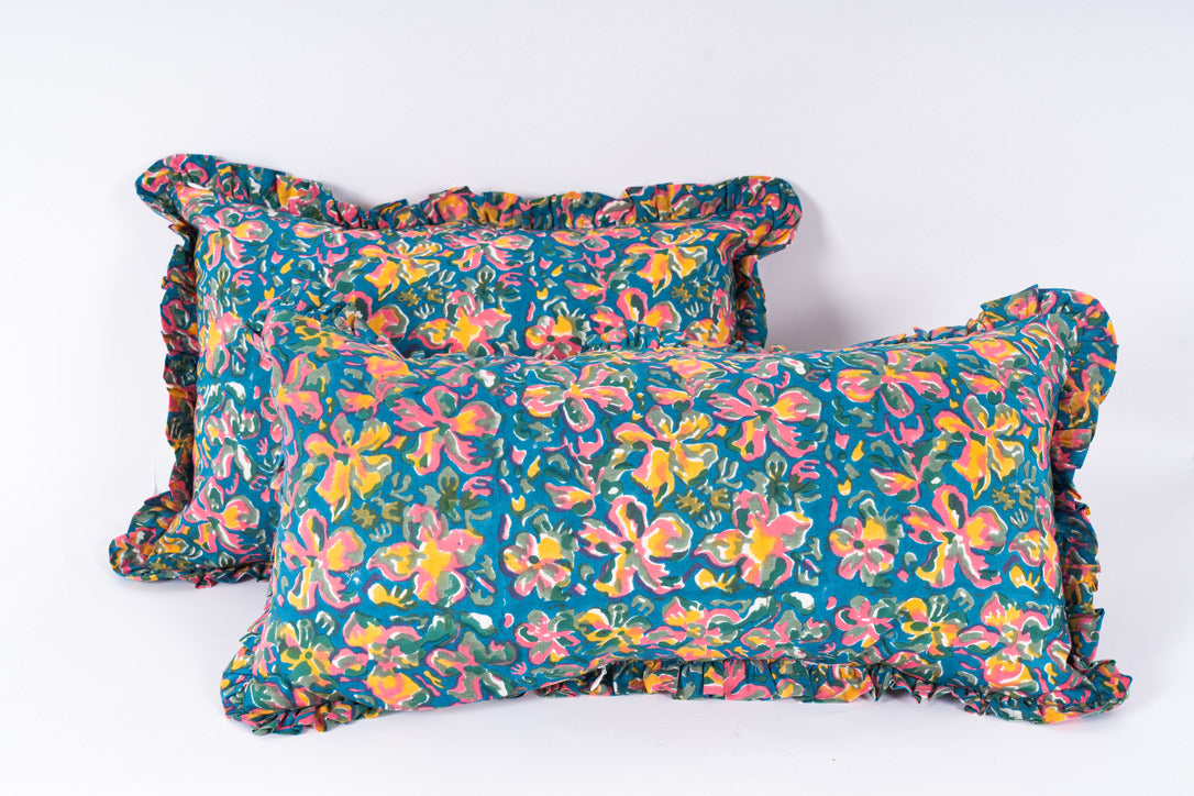 Fiza - Hand Block-Printed Cotton Lumbar Pillowcase
