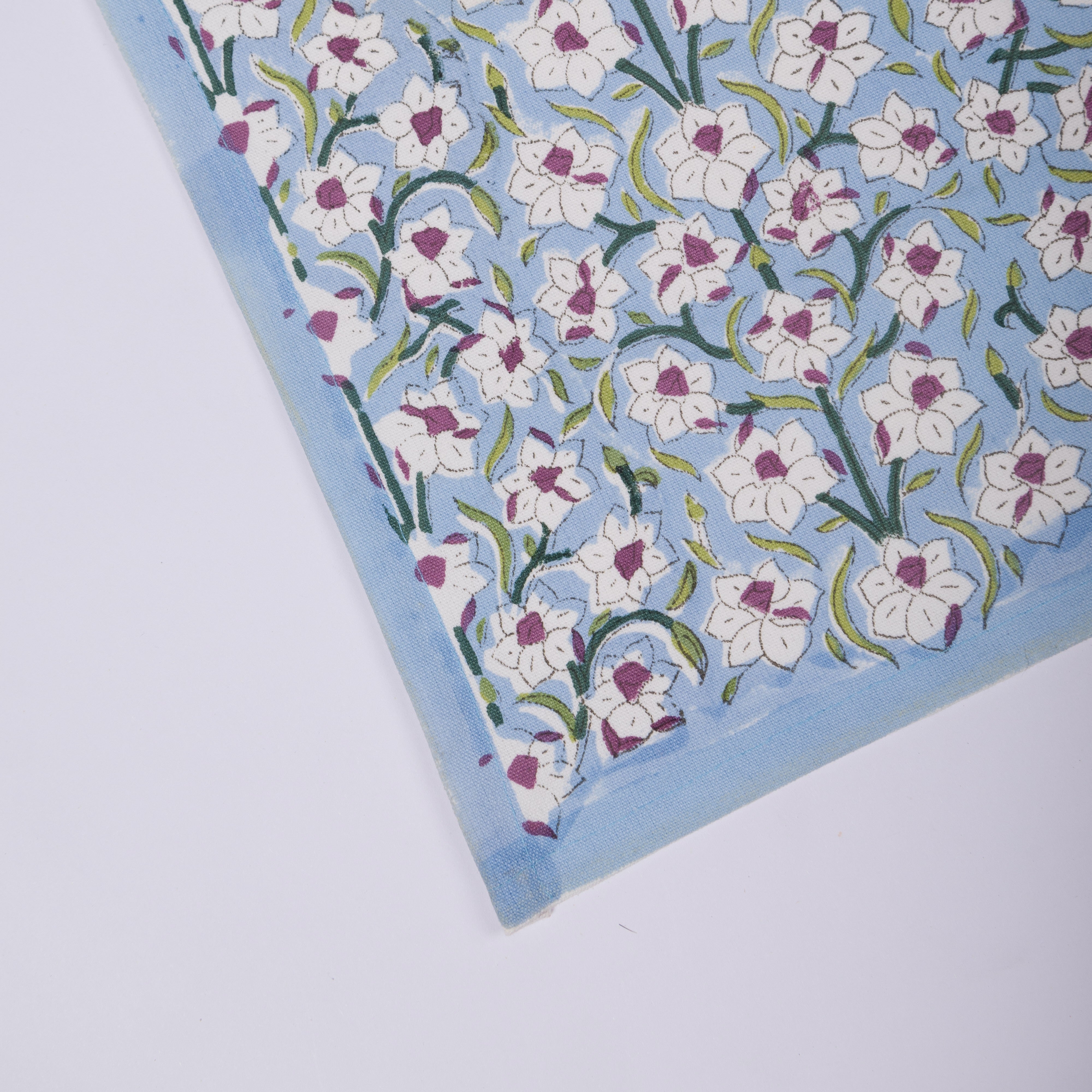 Nargis - Hand Block-Printed Cotton Table Mats (Blue border) - Set of 4