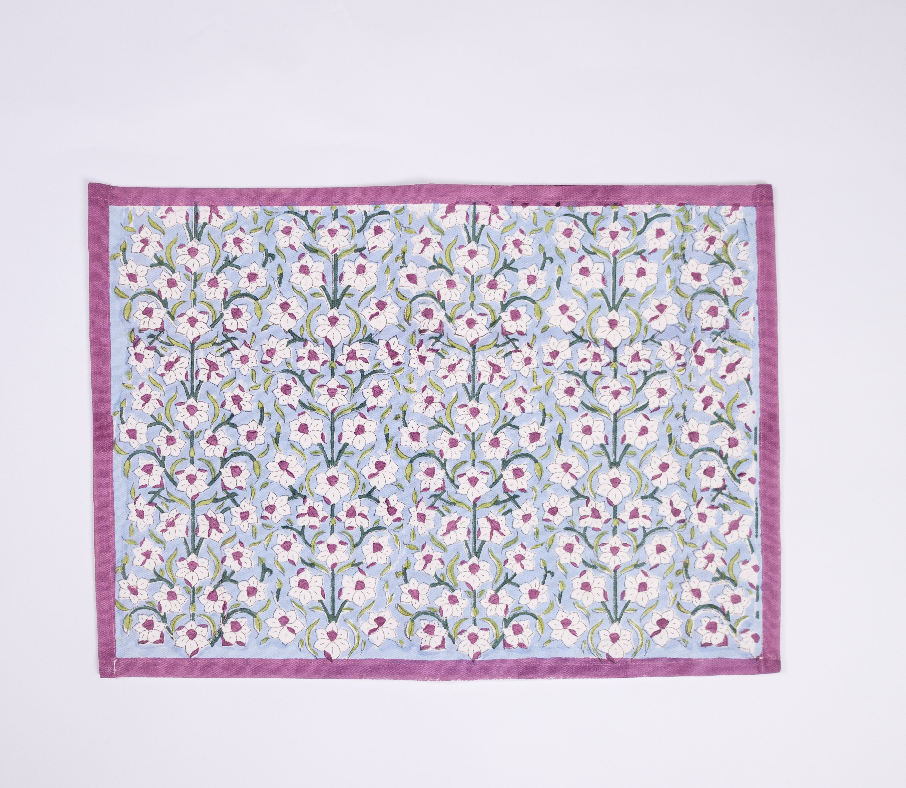 Nargis - Hand Block-Printed Cotton Table Mats (Purple border) - Set of 2