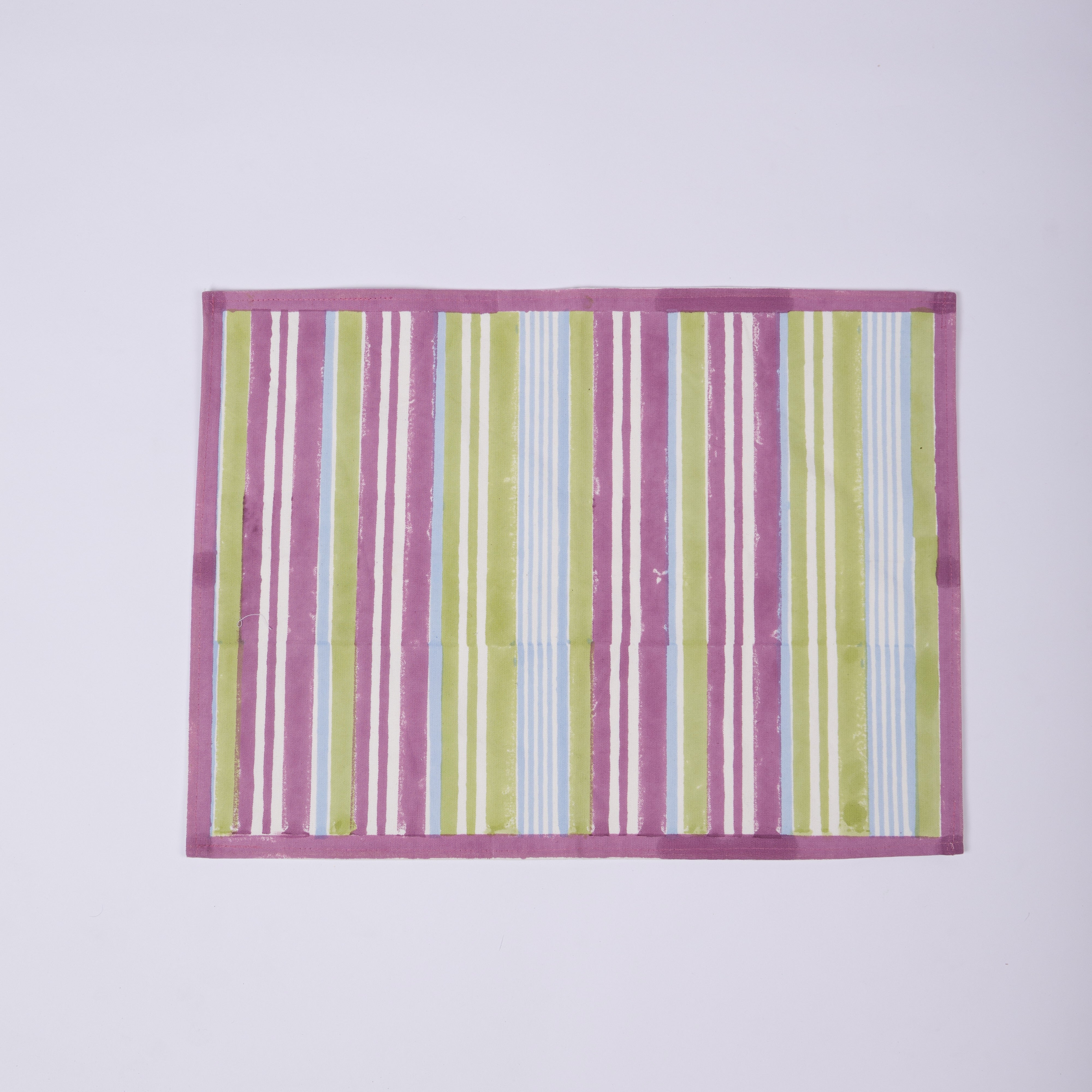 Nargis Striped - Hand Block-Printed Cotton Table Mats (Purple Border) - Set of 4