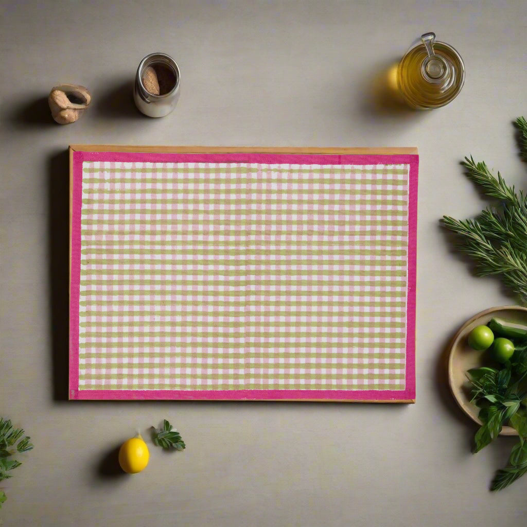 Jasmine Gingham- Hand Block-Printed Cotton Table Mats - Set of 4