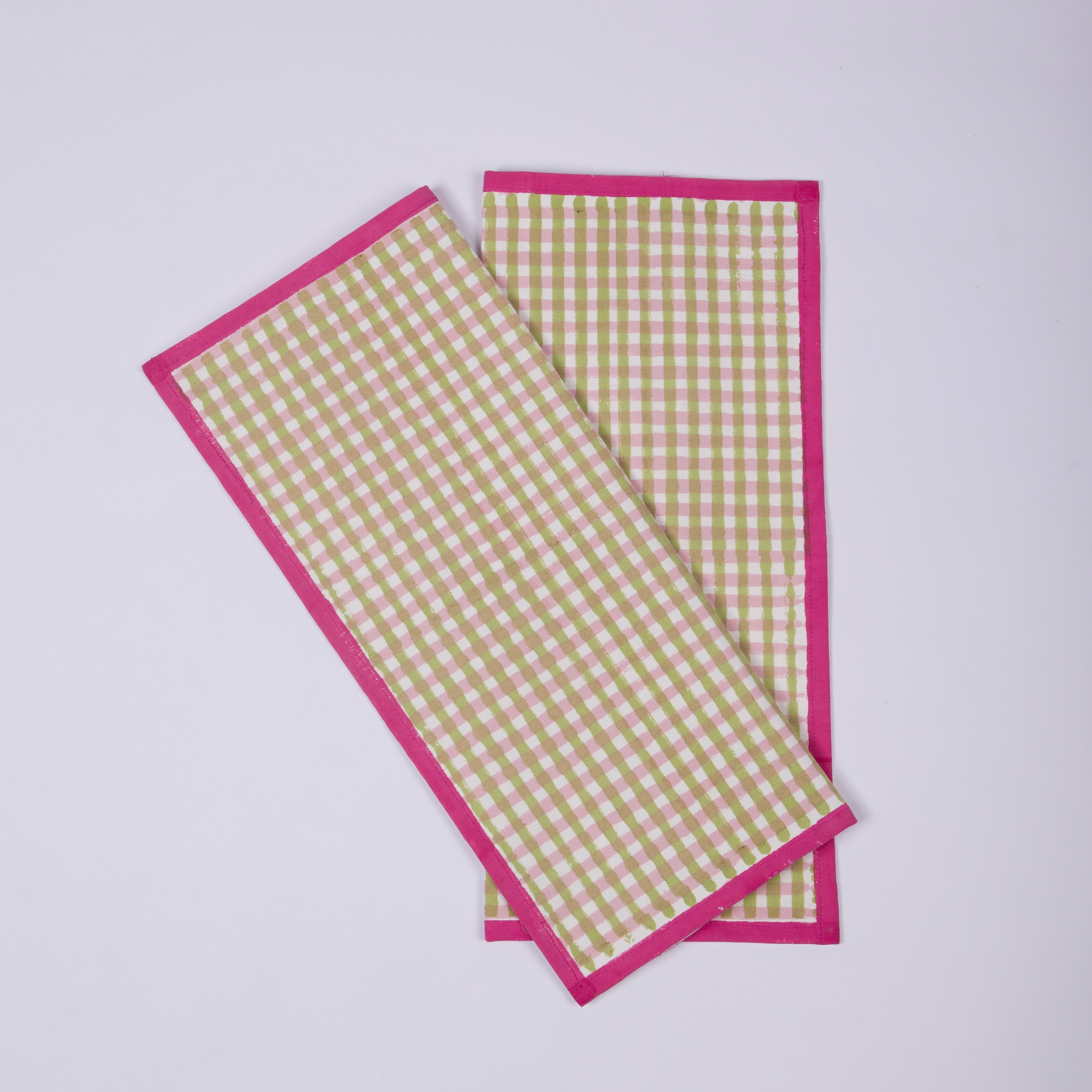 Jasmine Gingham- Hand Block-Printed Cotton Table Mats - Set of 2
