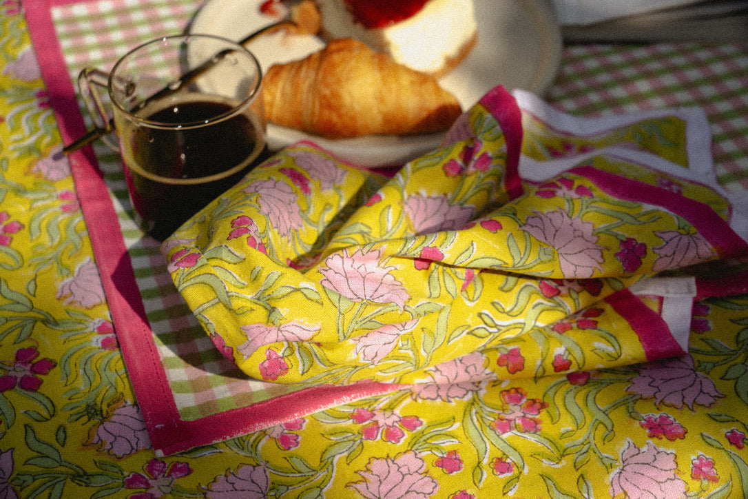 Jasmine Gingham- Hand Block-Printed Cotton Table Mats - Set of 2