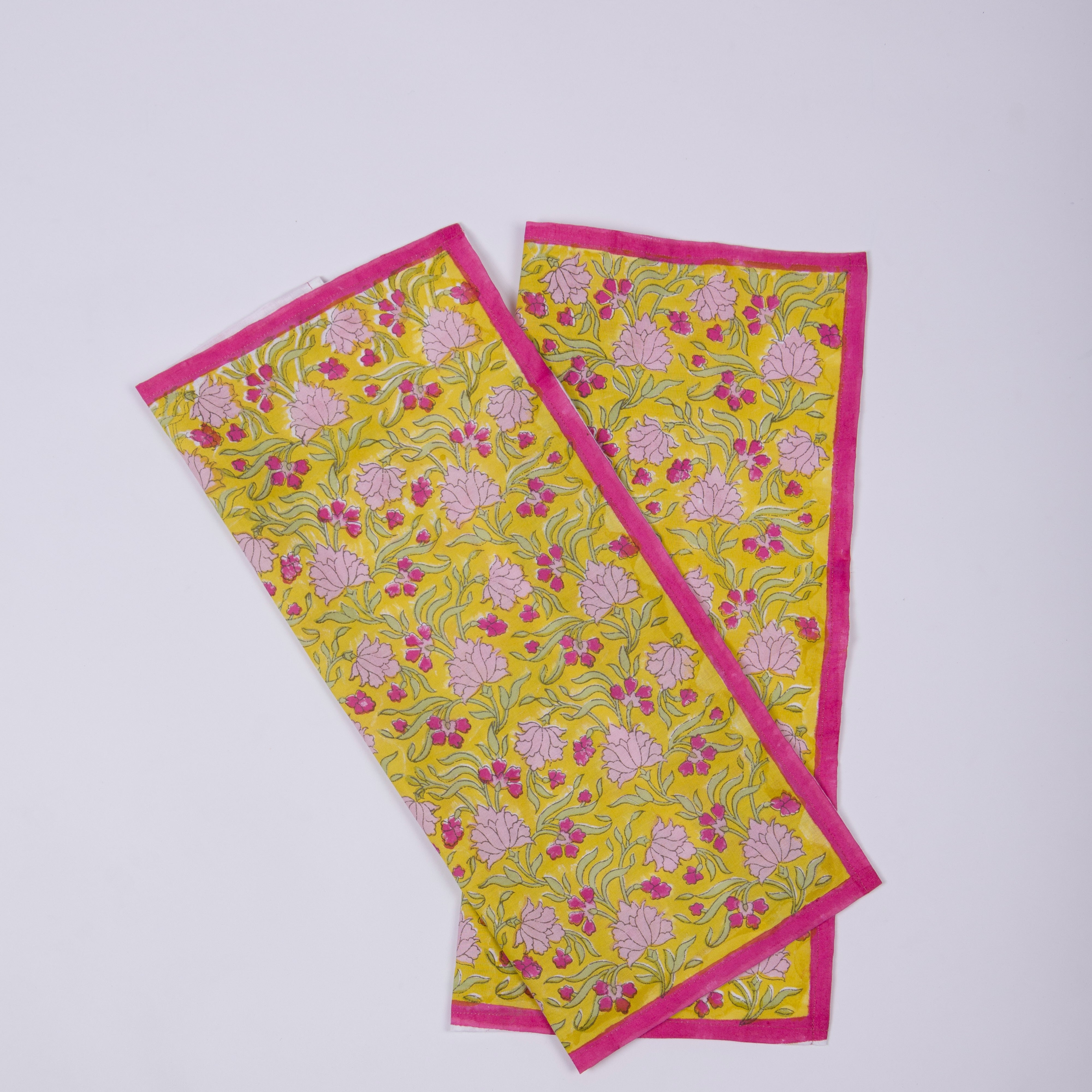 100% natural cotton Jasmine table linen set printed with eco-friendly dyes for a sustainable holiday table.