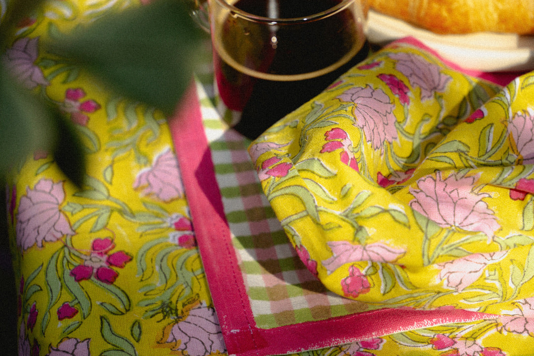 Jasmine - Hand Block-Printed Cotton Rectangular Table Napkins - Set of 4