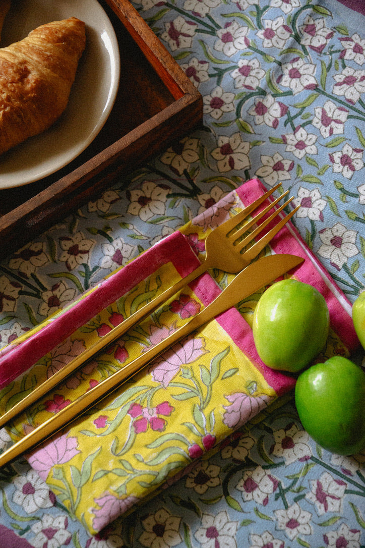 Jasmine - Hand Block-Printed Cotton Rectangular Table Napkins - Set of 4