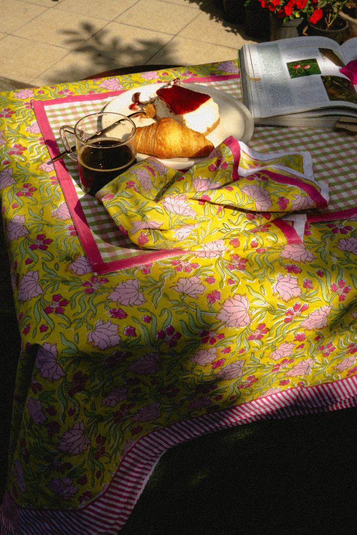 Jasmine - Hand Block-Printed Cotton Rectangular Table Cover