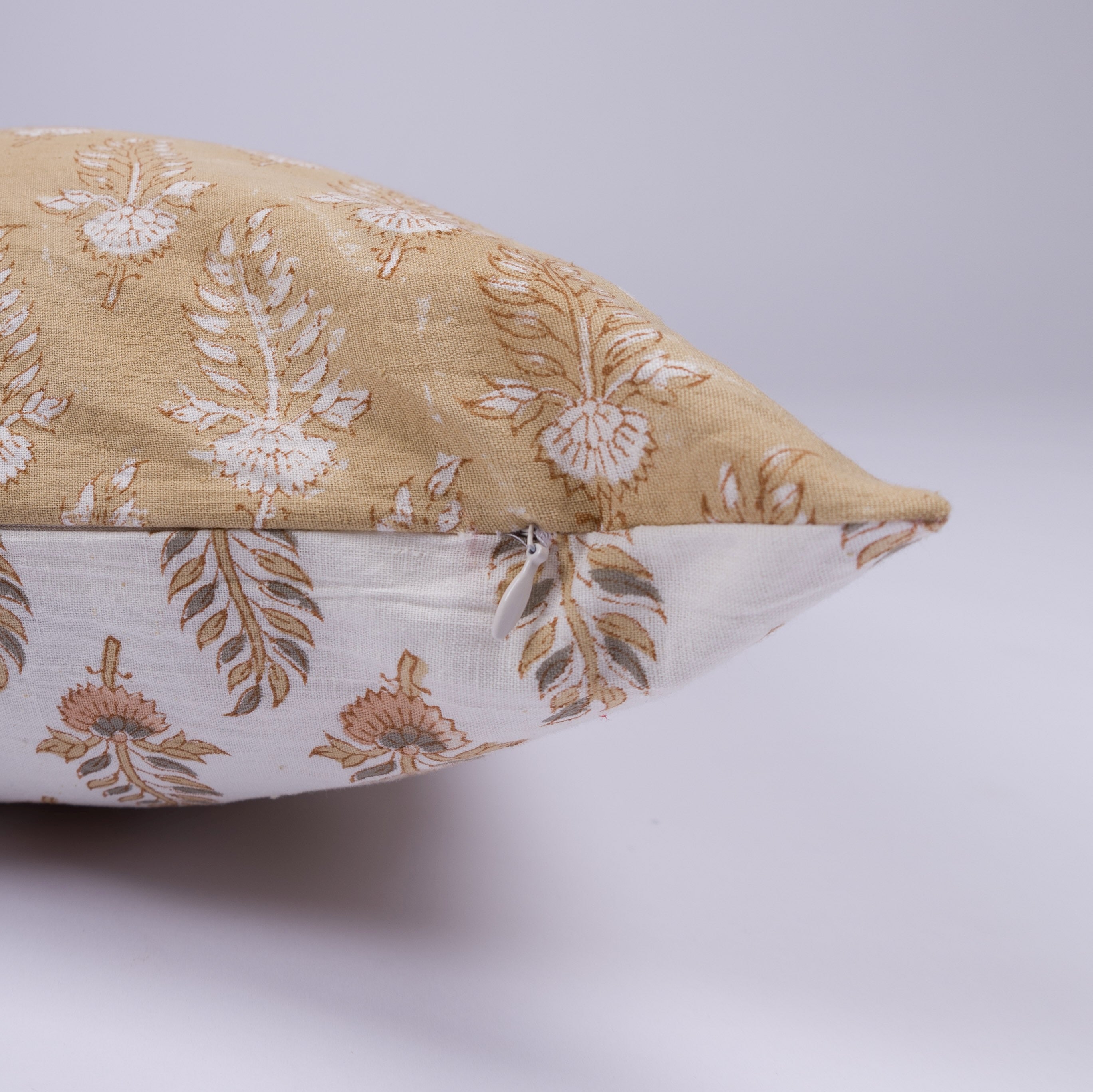 Noor - Hand Block-Printed Khadi Cotton Pillowcase (Mocha)