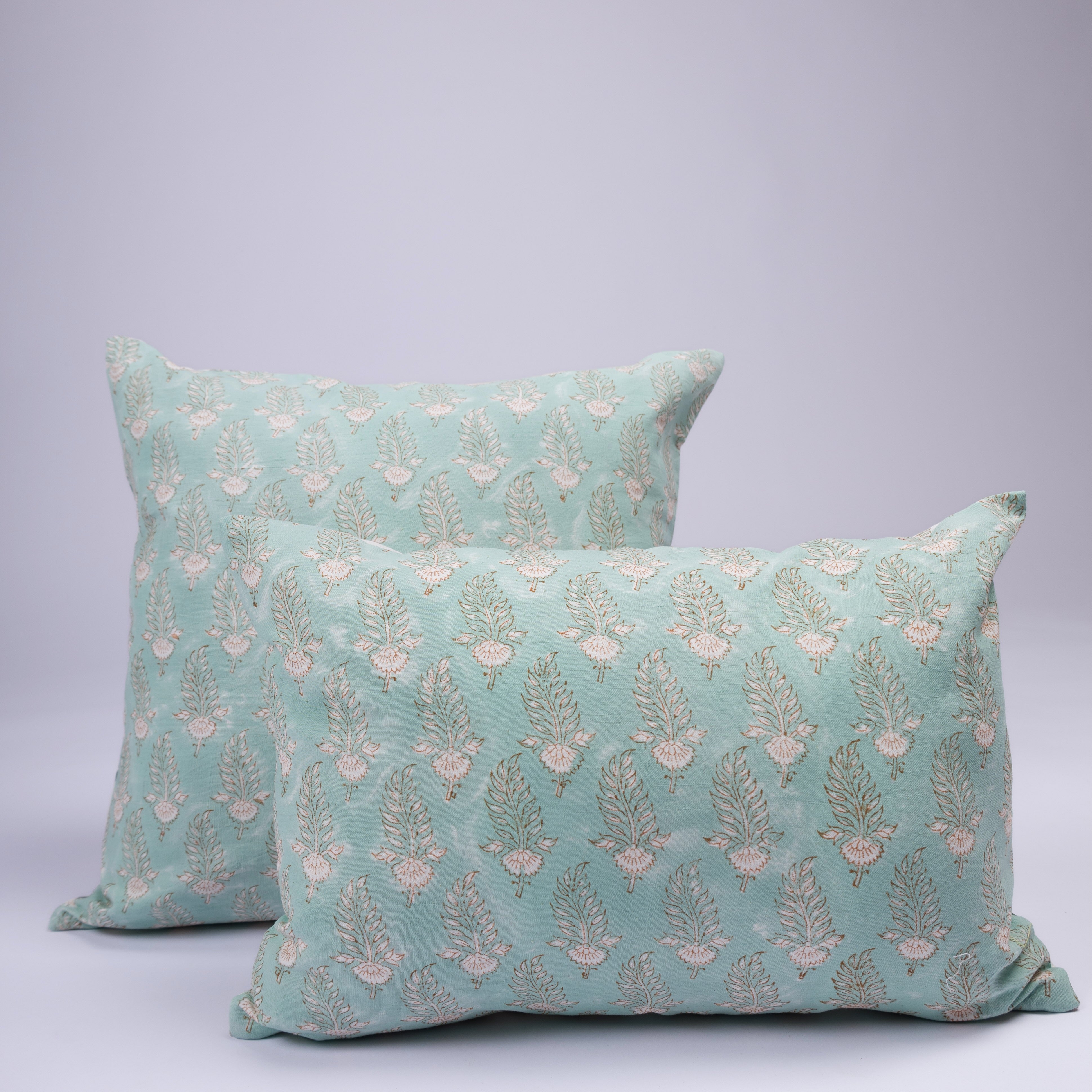 Noor - Hand Block-Printed Khadi Cotton Pillowcase (Green)
