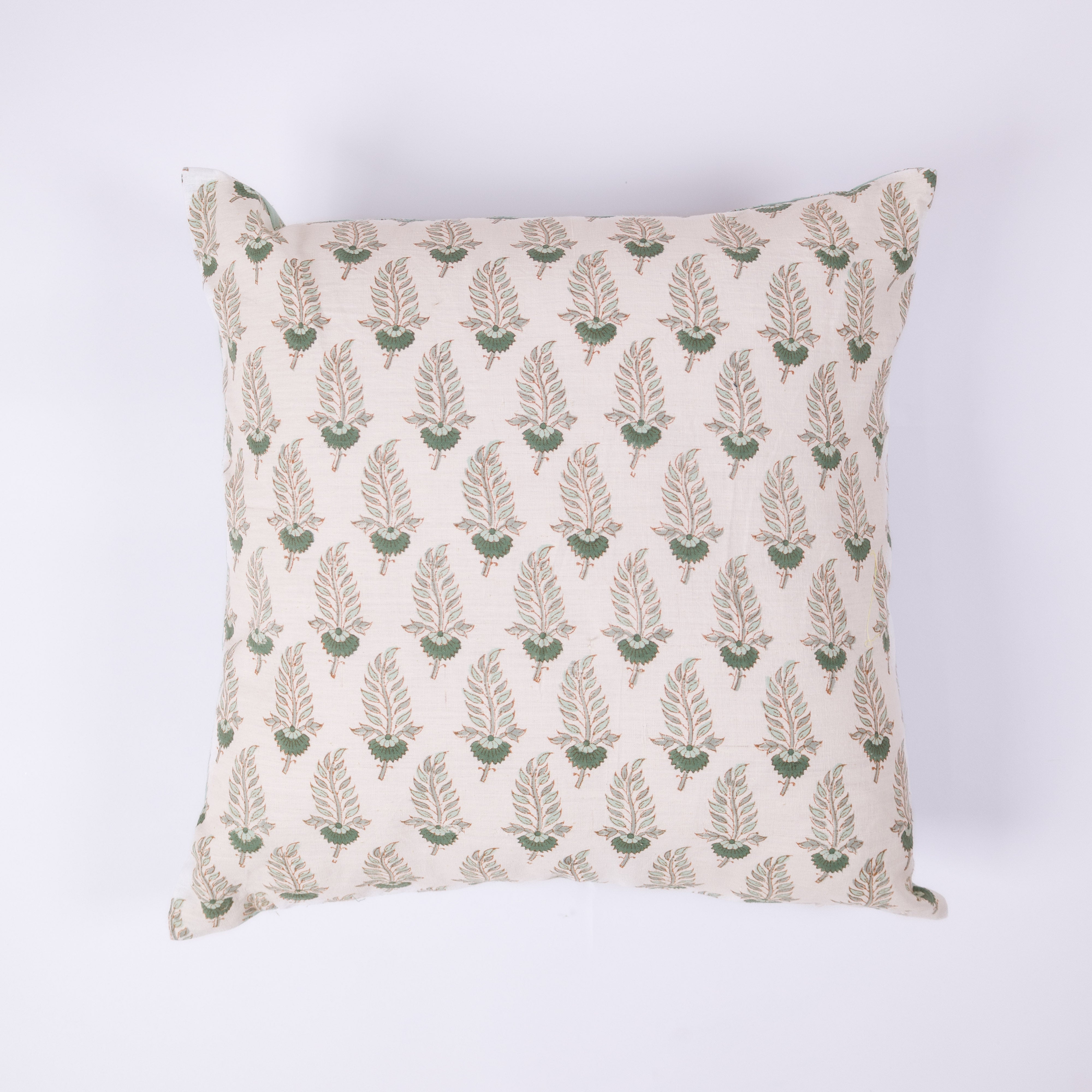 Noor - Hand Block-Printed Khadi Cotton Pillowcase (Green)