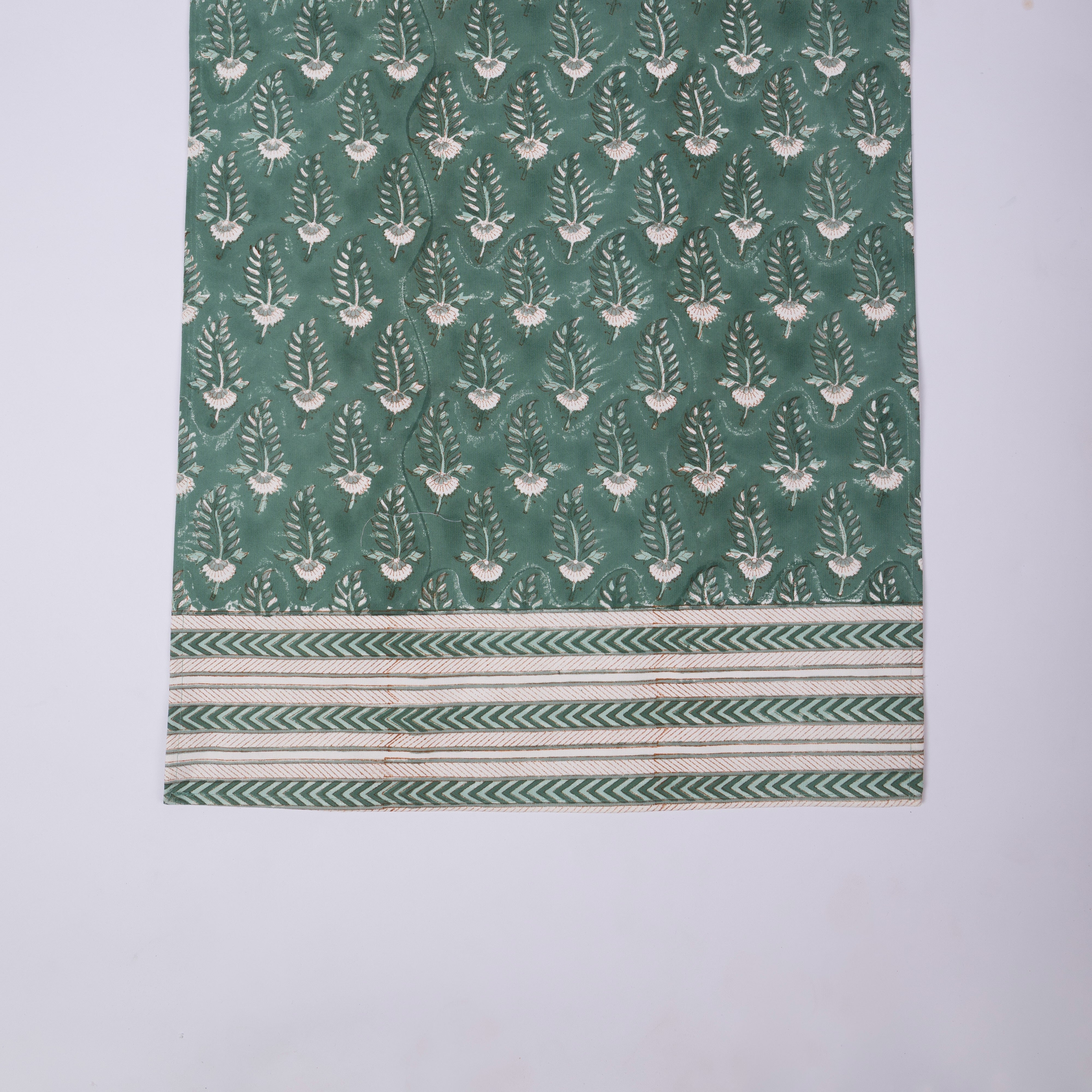 Noor - Hand Block-Printed Cotton Table Runner (Green)