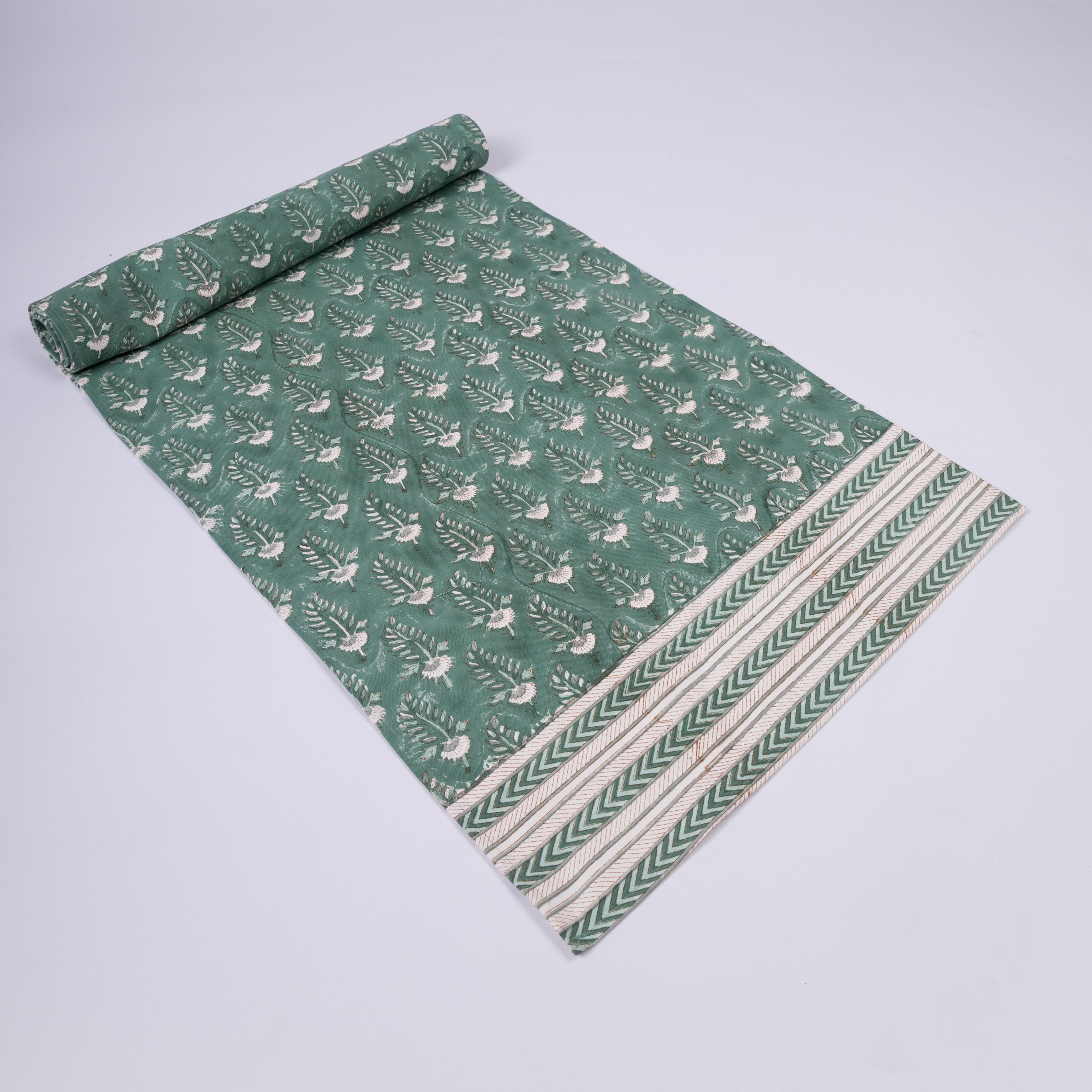Noor - Hand Block-Printed Cotton Table Runner (Green)