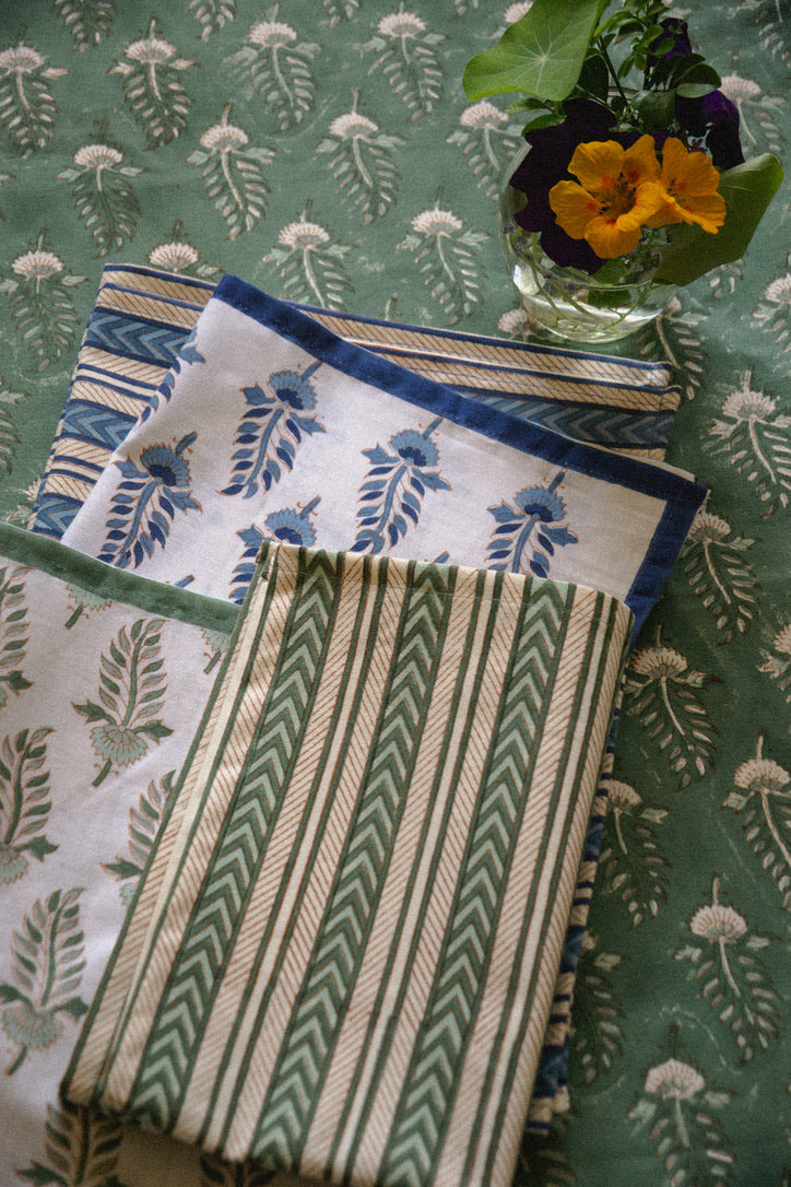 Noor - Hand Block-Printed Cotton Table Runner (Green)
