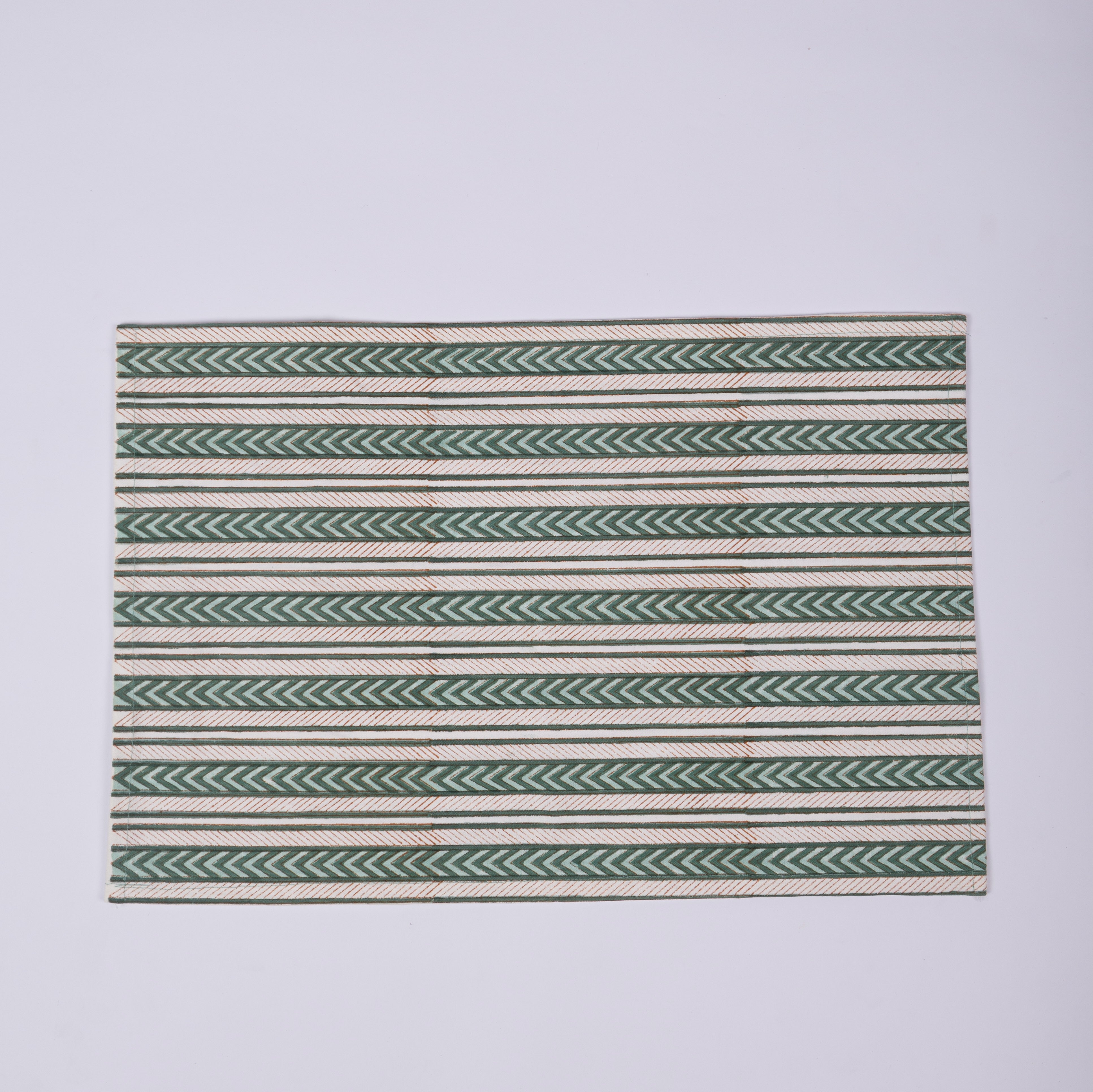 Noor Striped- Hand Block-Printed Cotton Table Mats - Set of 4 (Green)