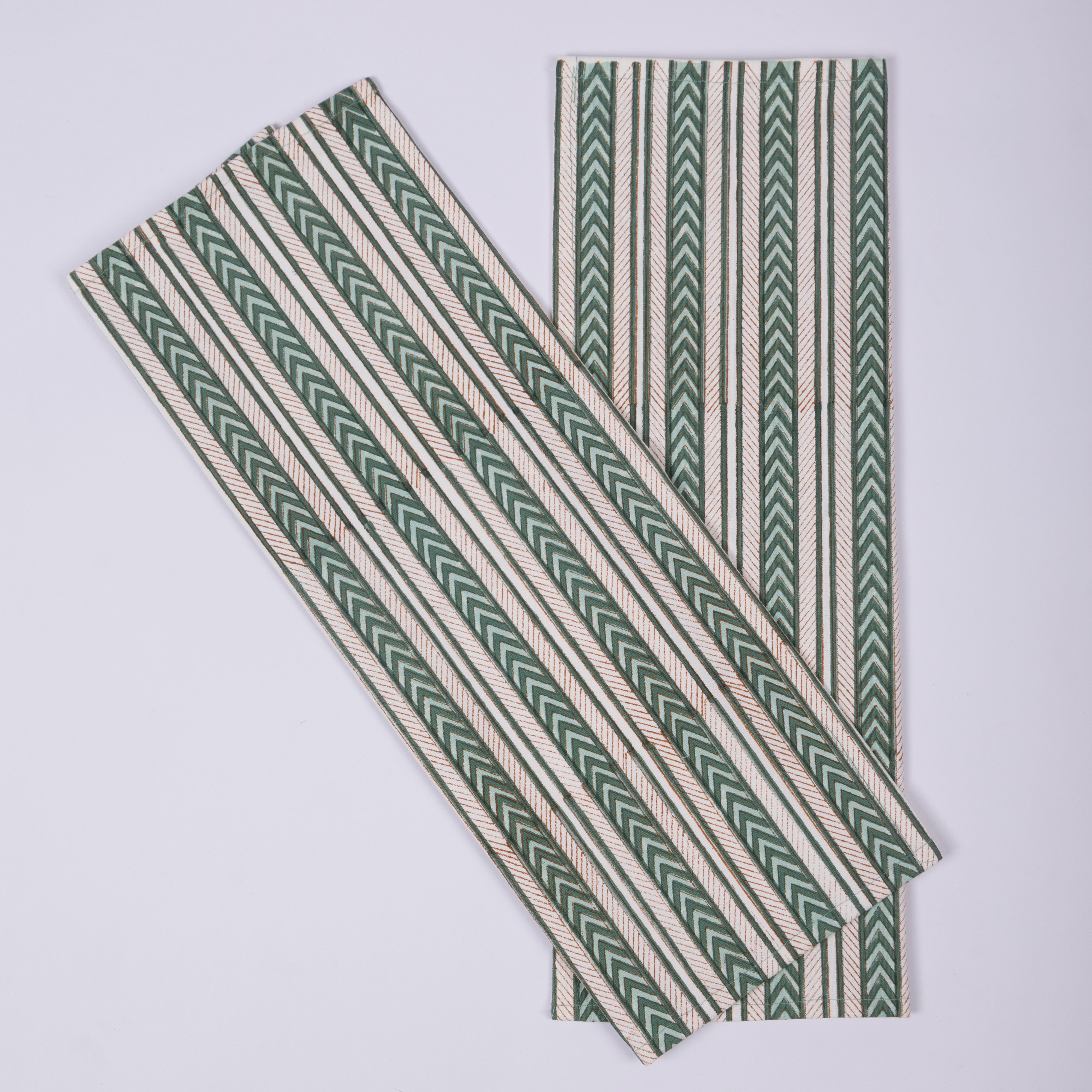 Noor Striped- Hand Block-Printed Cotton Table Mats - Set of 4 (Green)