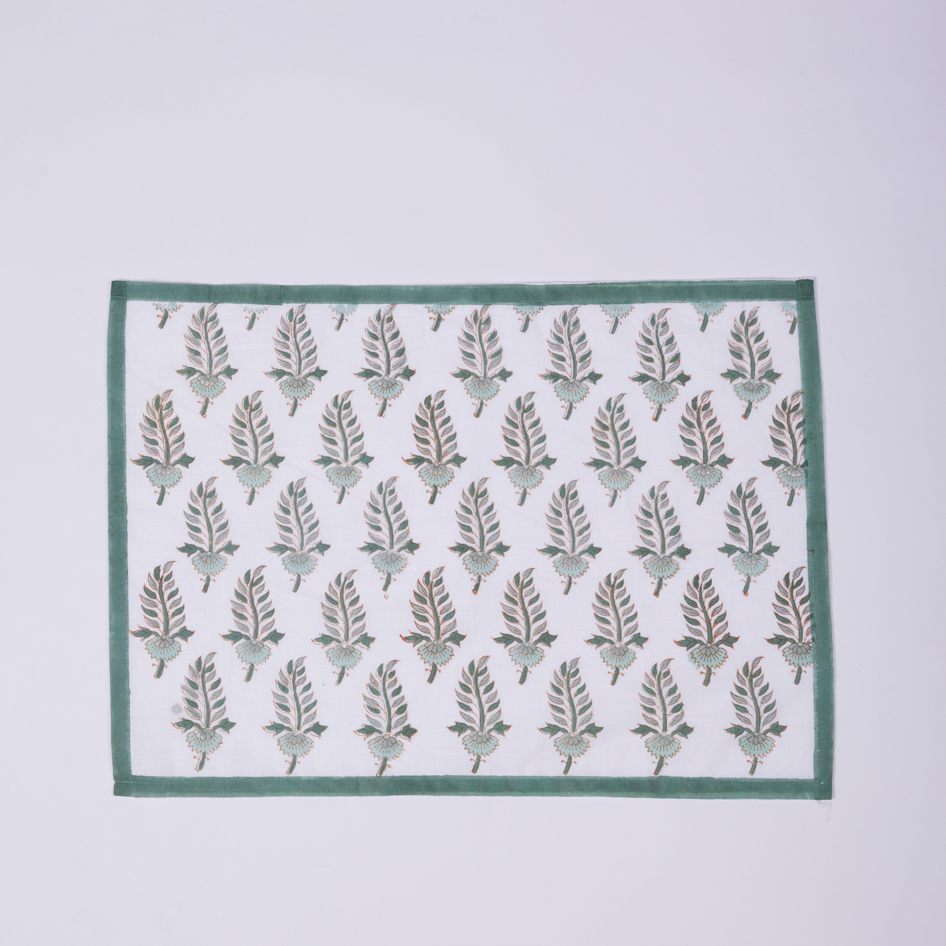 Noor - Hand Block-Printed Cotton Rectangular Table Napkins - Set of 4 (Green)