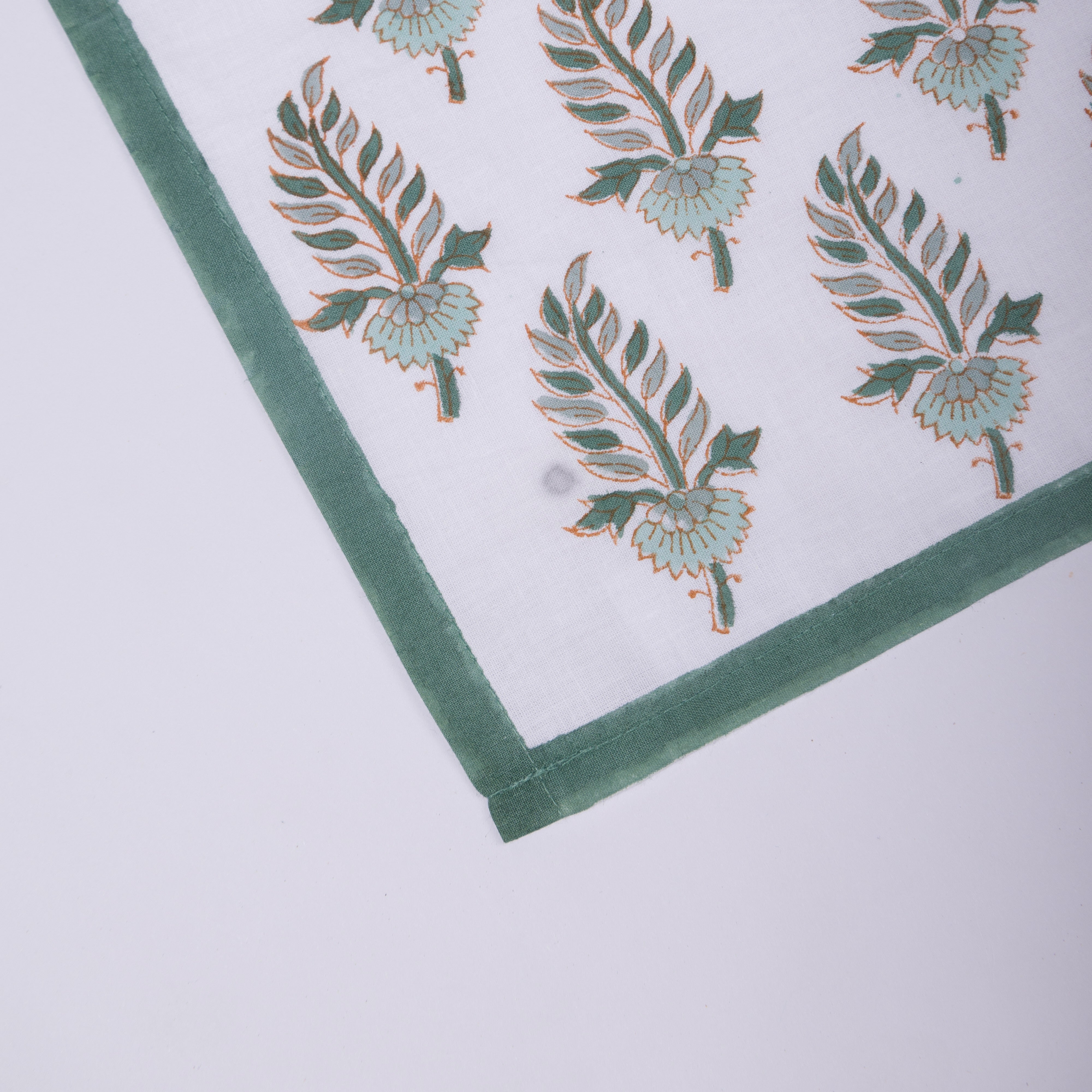 Noor - Hand Block-Printed Cotton Rectangular Table Napkins - Set of 4 (Green)