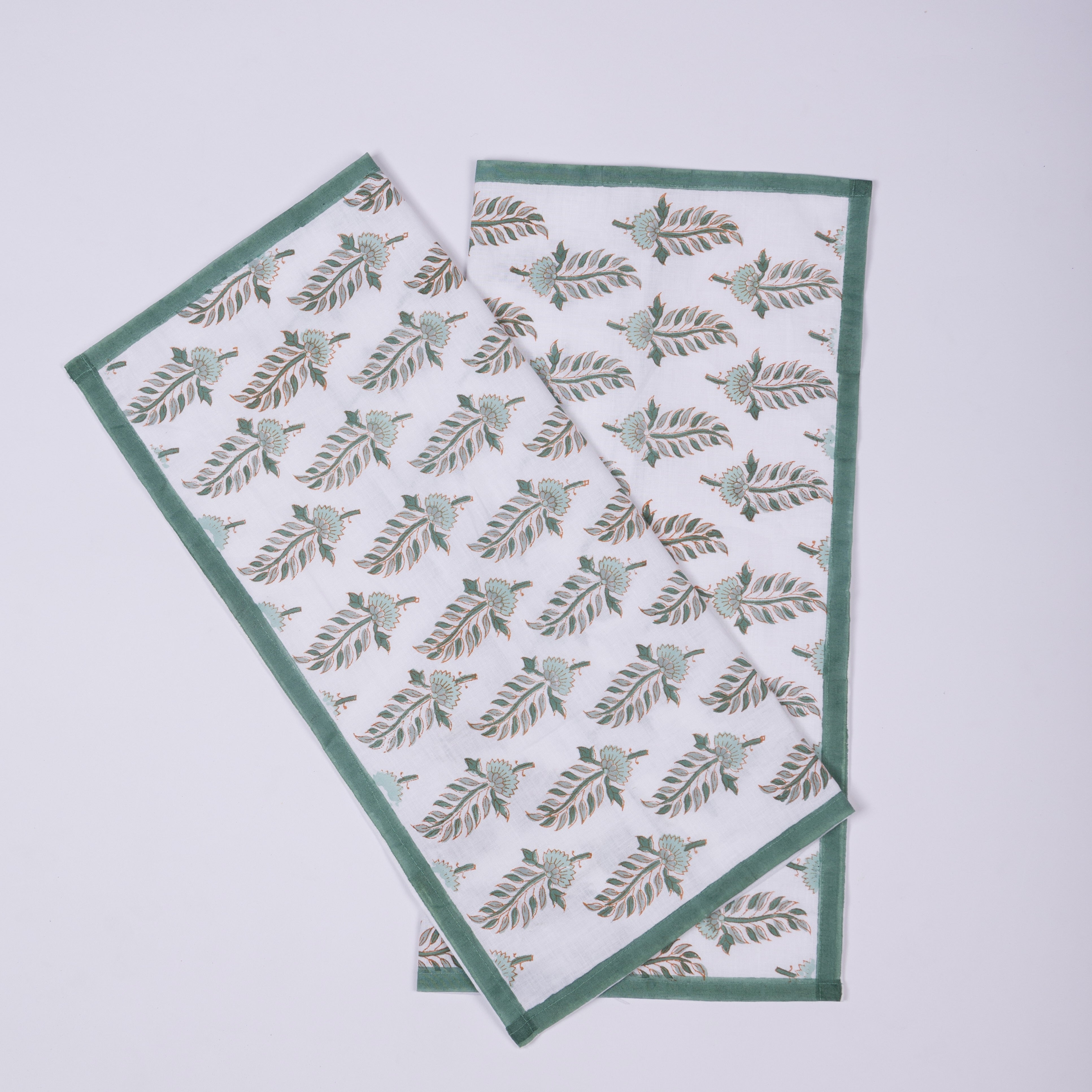 Noor - Hand Block-Printed Cotton Rectangular Table Napkins - Set of 4 (Green)