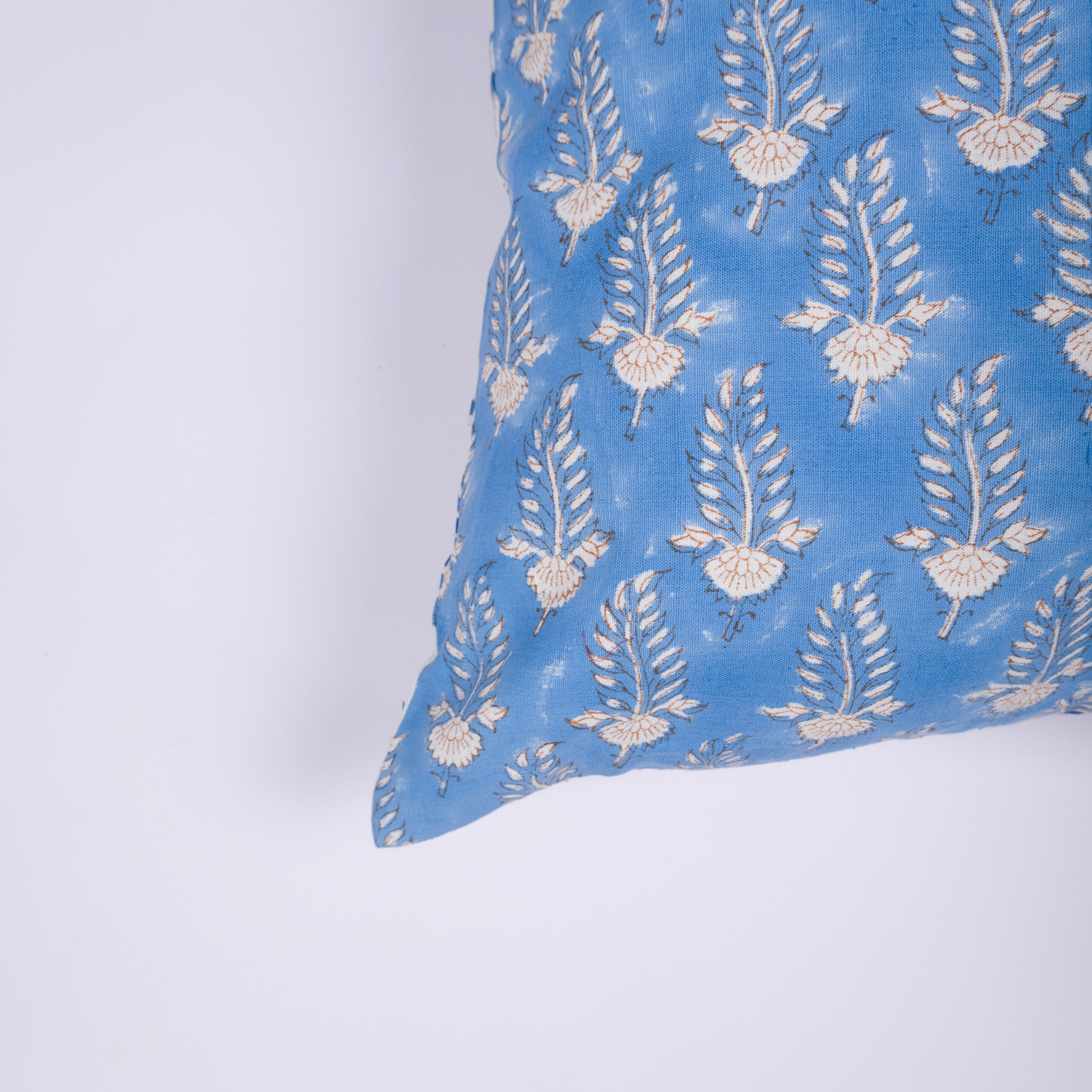 Noor - Hand Block-Printed Khadi Cotton Pillowcase (Blue)