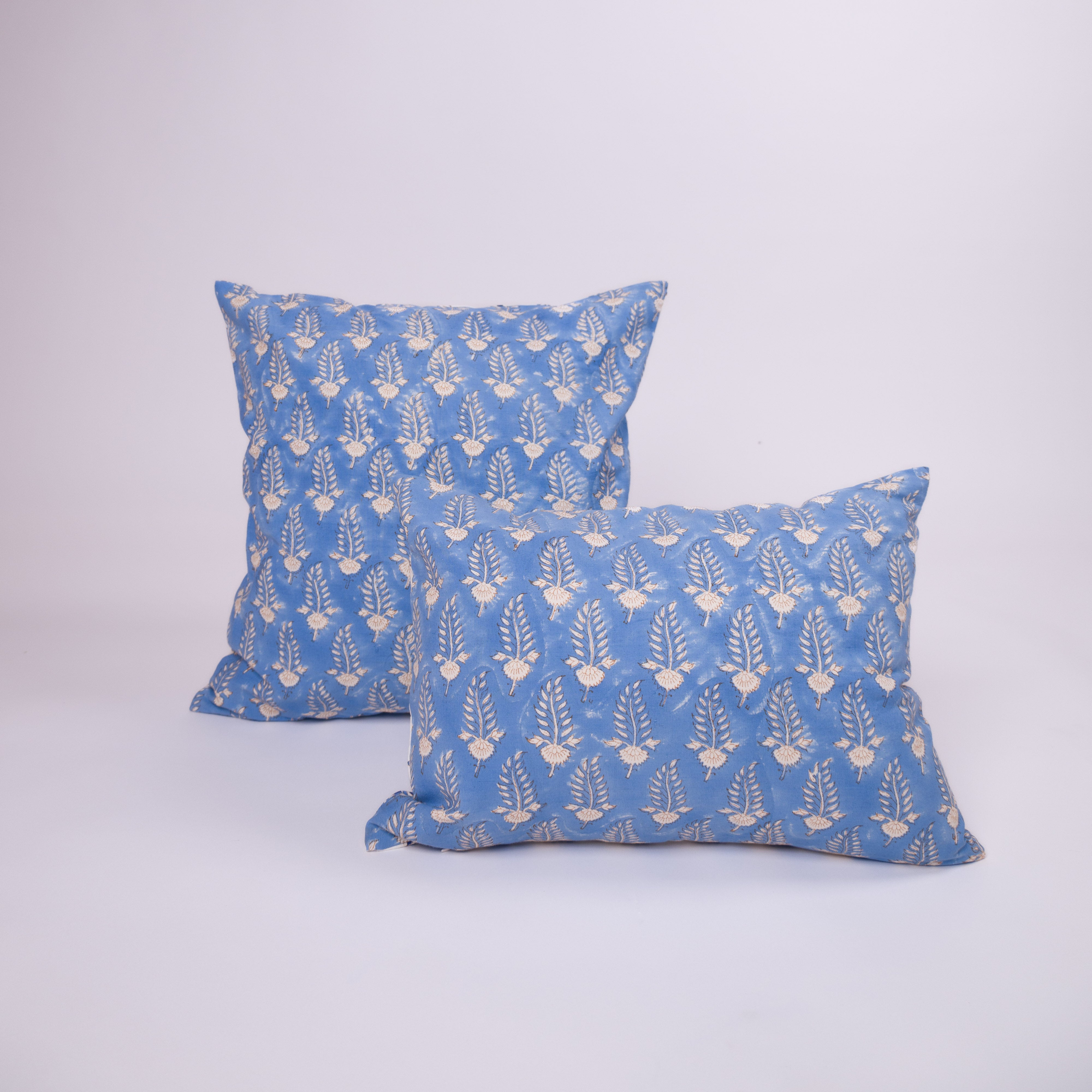 Noor - Hand Block-Printed Khadi Cotton Pillowcase (Blue)