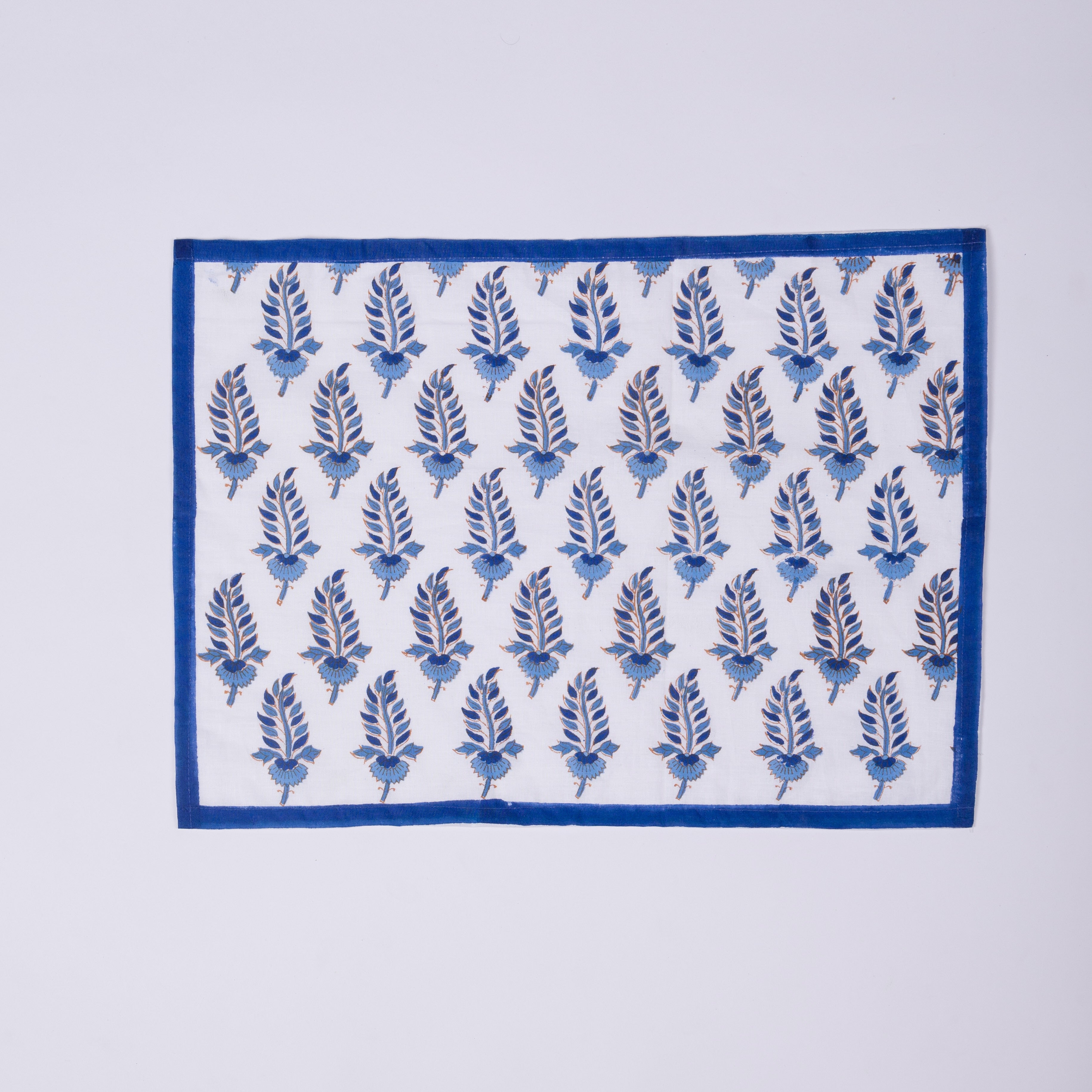 Noor - Hand Block-Printed Cotton Rectangular Table Napkins - Set of 4 (Blue)