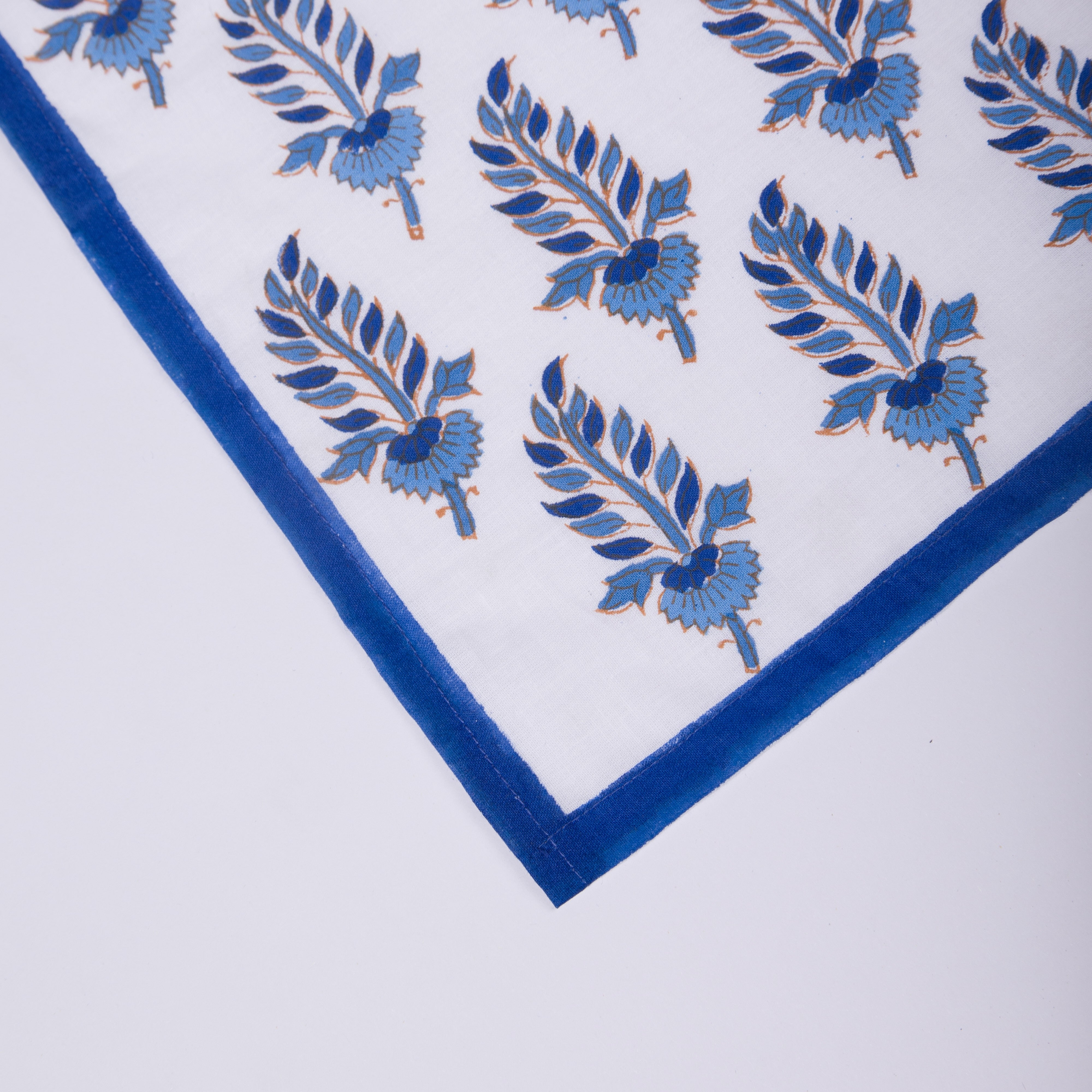 Noor - Hand Block-Printed Cotton Rectangular Table Napkins - Set of 4 (Blue)