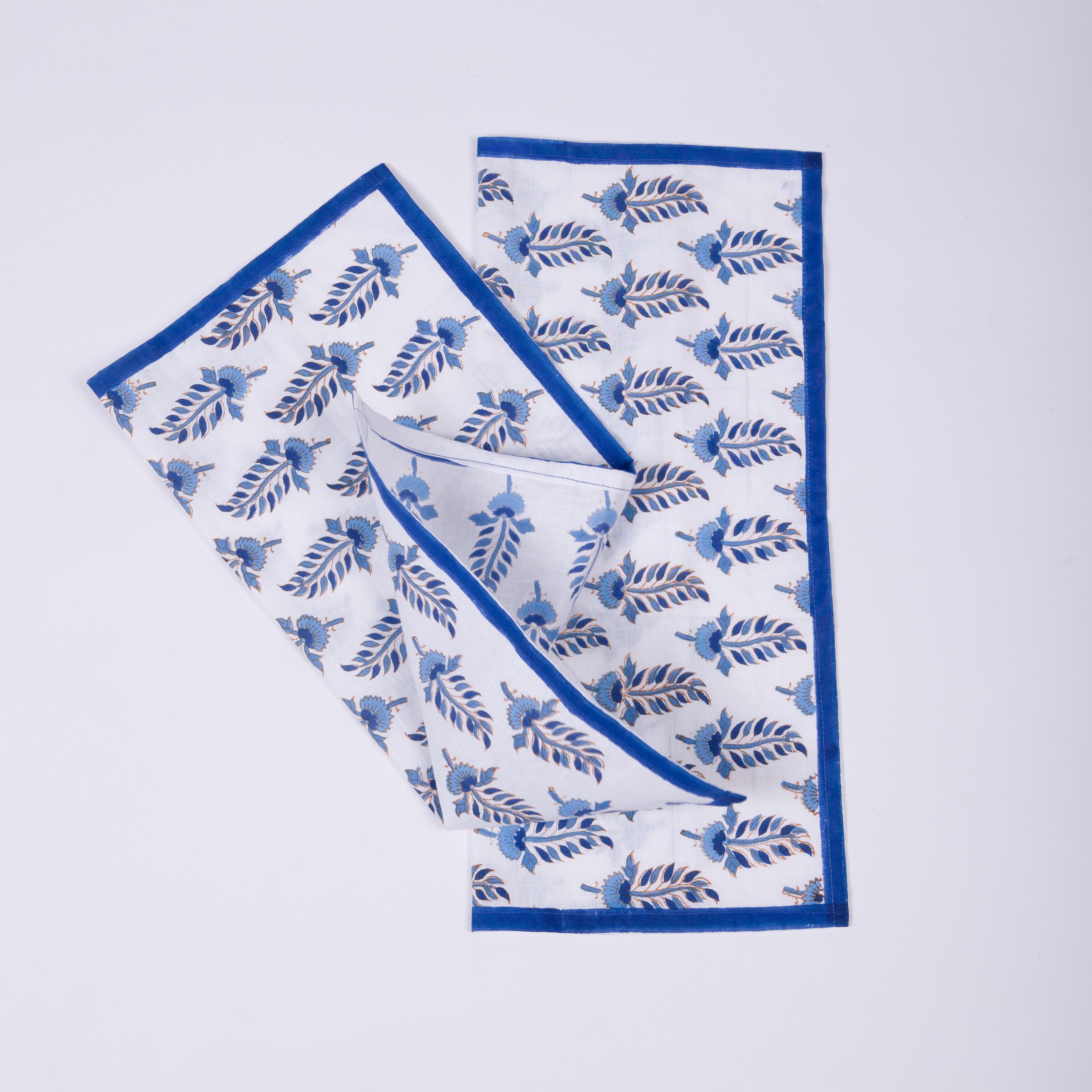 Noor - Hand Block-Printed Cotton Rectangular Table Napkins - Set of 4 (Blue)