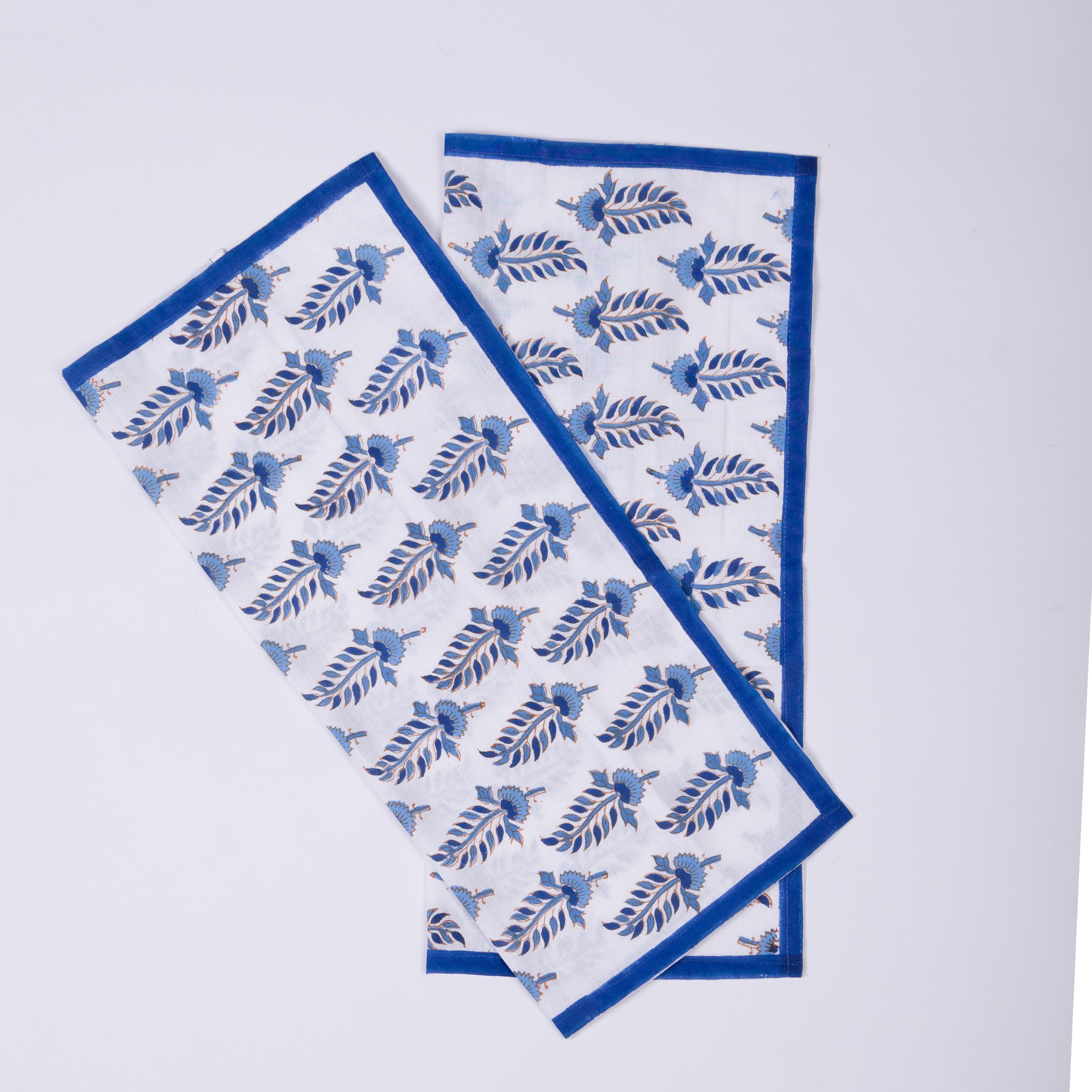 Noor - Hand Block-Printed Cotton Rectangular Table Napkins - Set of 4 (Blue)