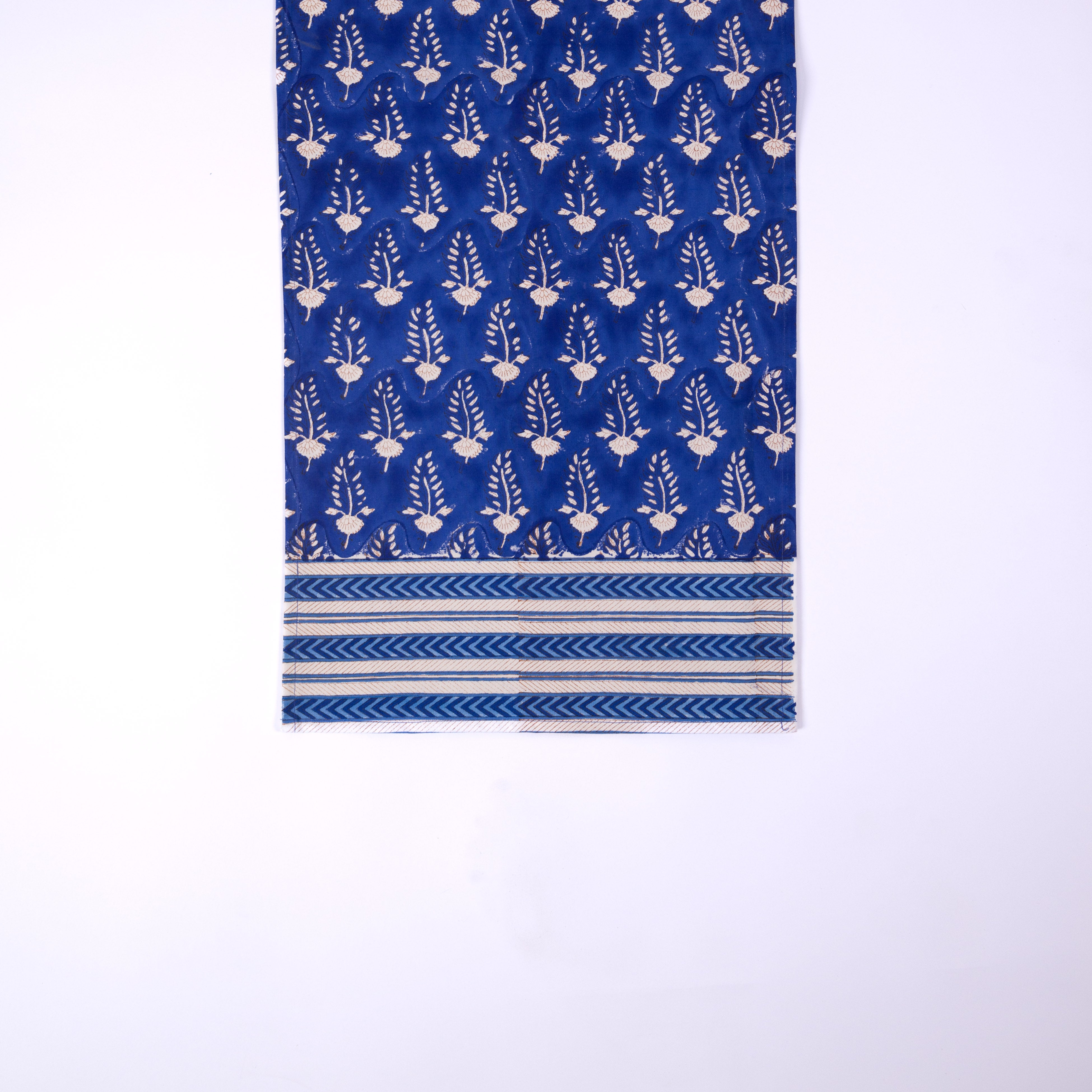 Noor Table Runner & 4 Mat Set – Blue | Hand Block Printed Artisan Table Linen Gift Under $75