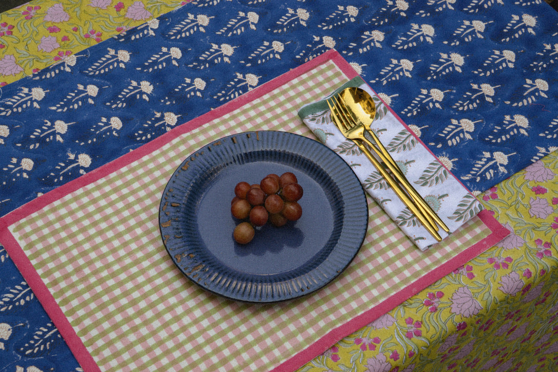Noor - Hand Block-Printed Cotton Table Runner (Blue)