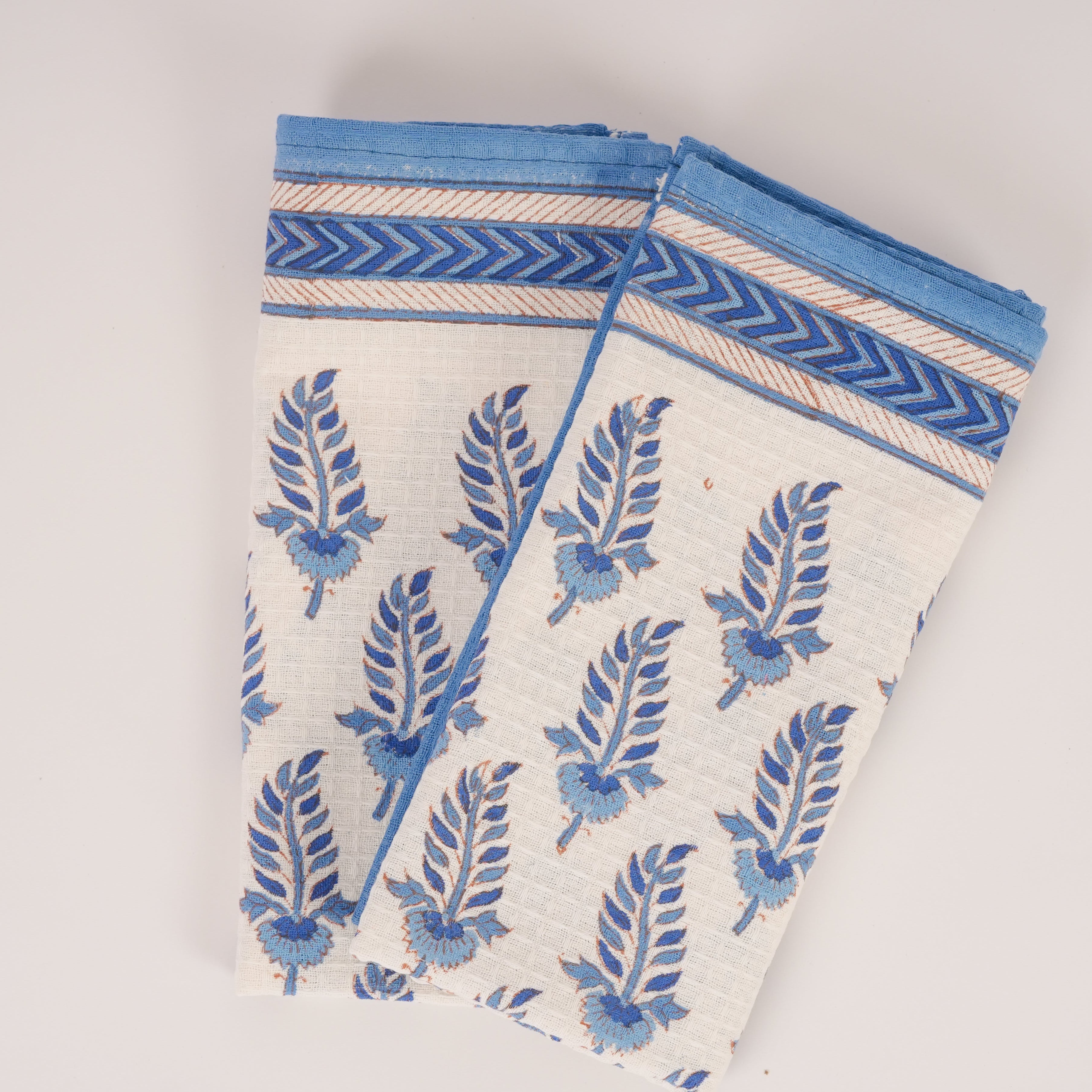 Noor - Hand Block-Printed Waffle Weave Cotton Table Napkins - Set of 4 (Blue)