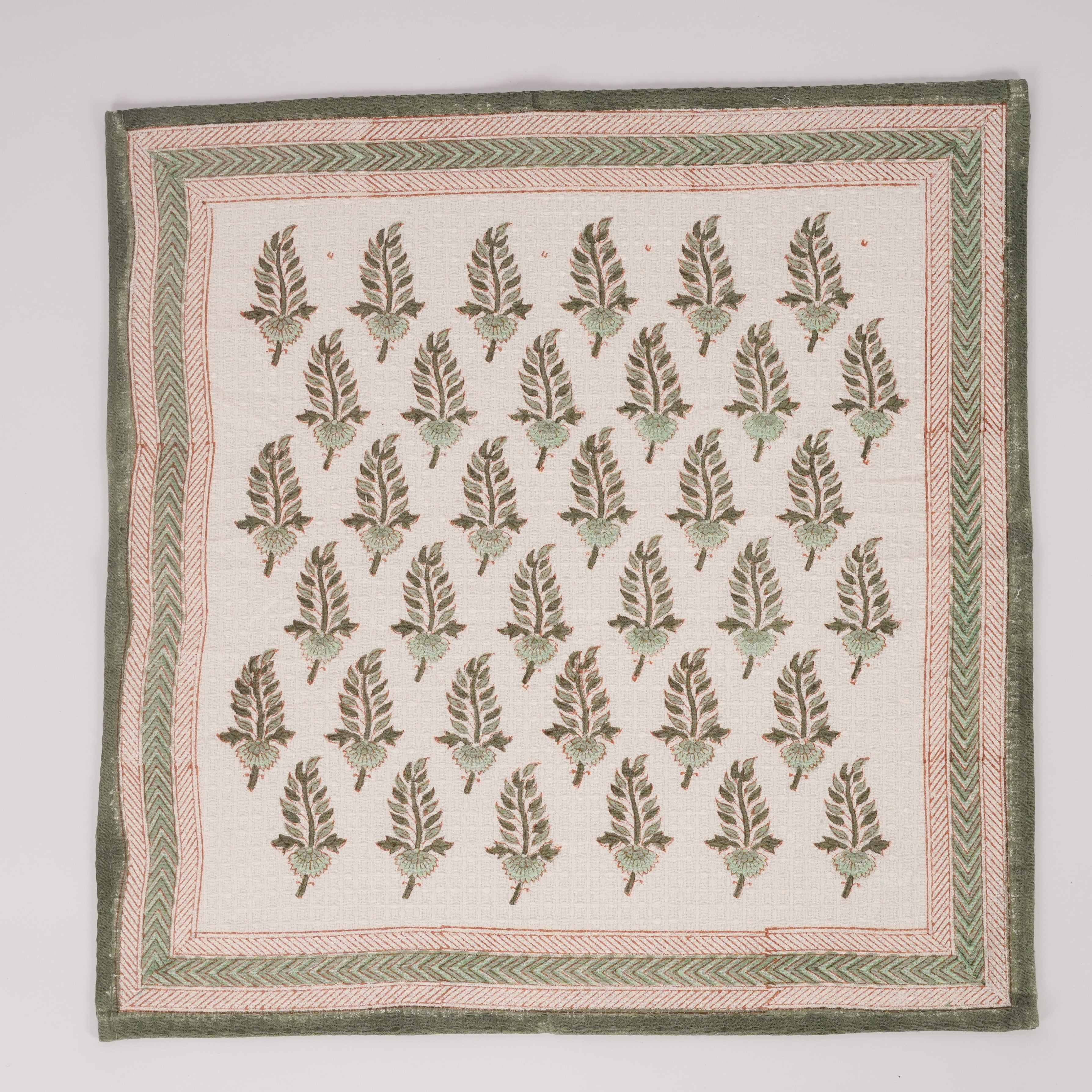 Noor - Hand Block-Printed Waffle Weave Cotton Table Napkins - Set of 4 (Green)