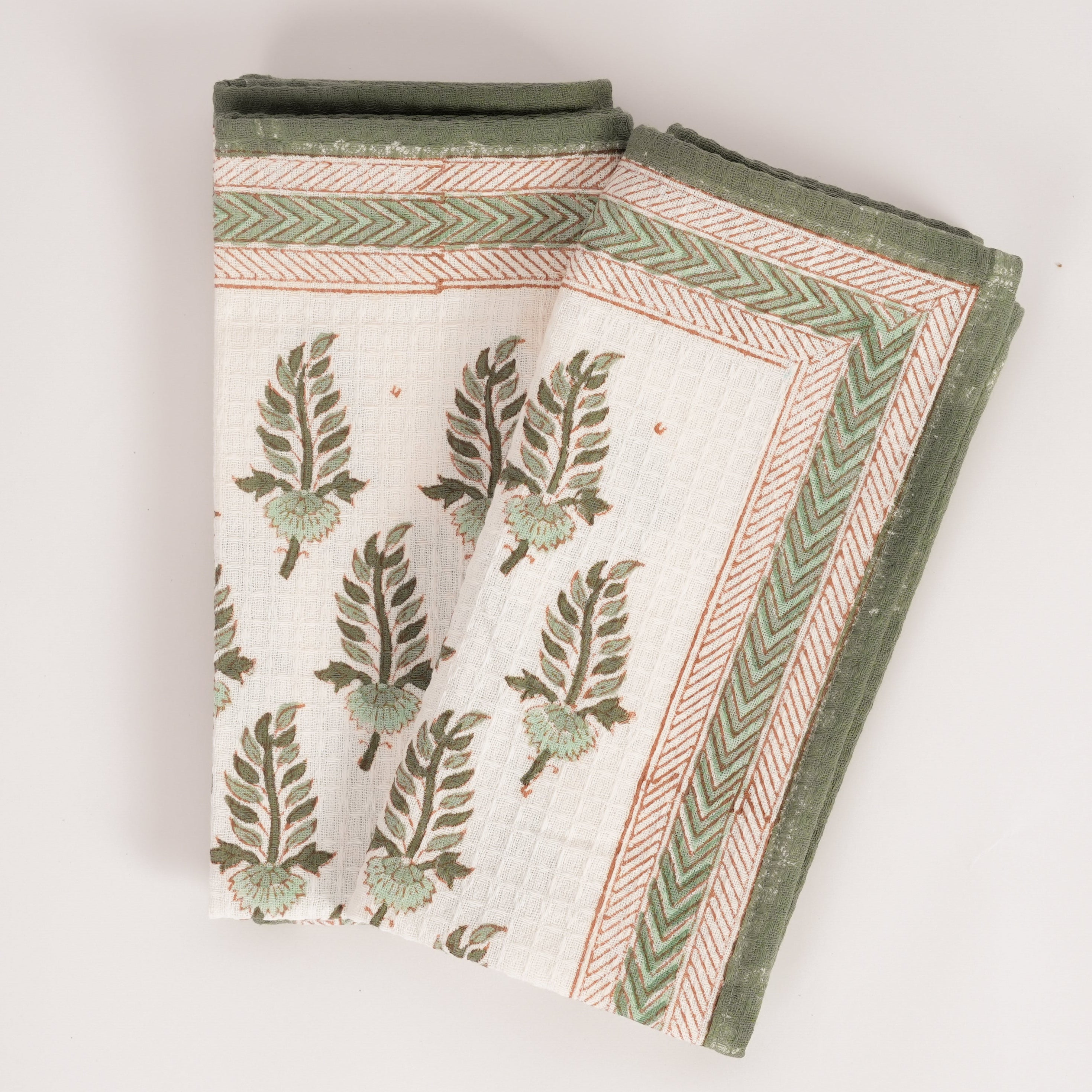 Noor - Hand Block-Printed Waffle Weave Cotton Table Napkins - Set of 4 (Green)