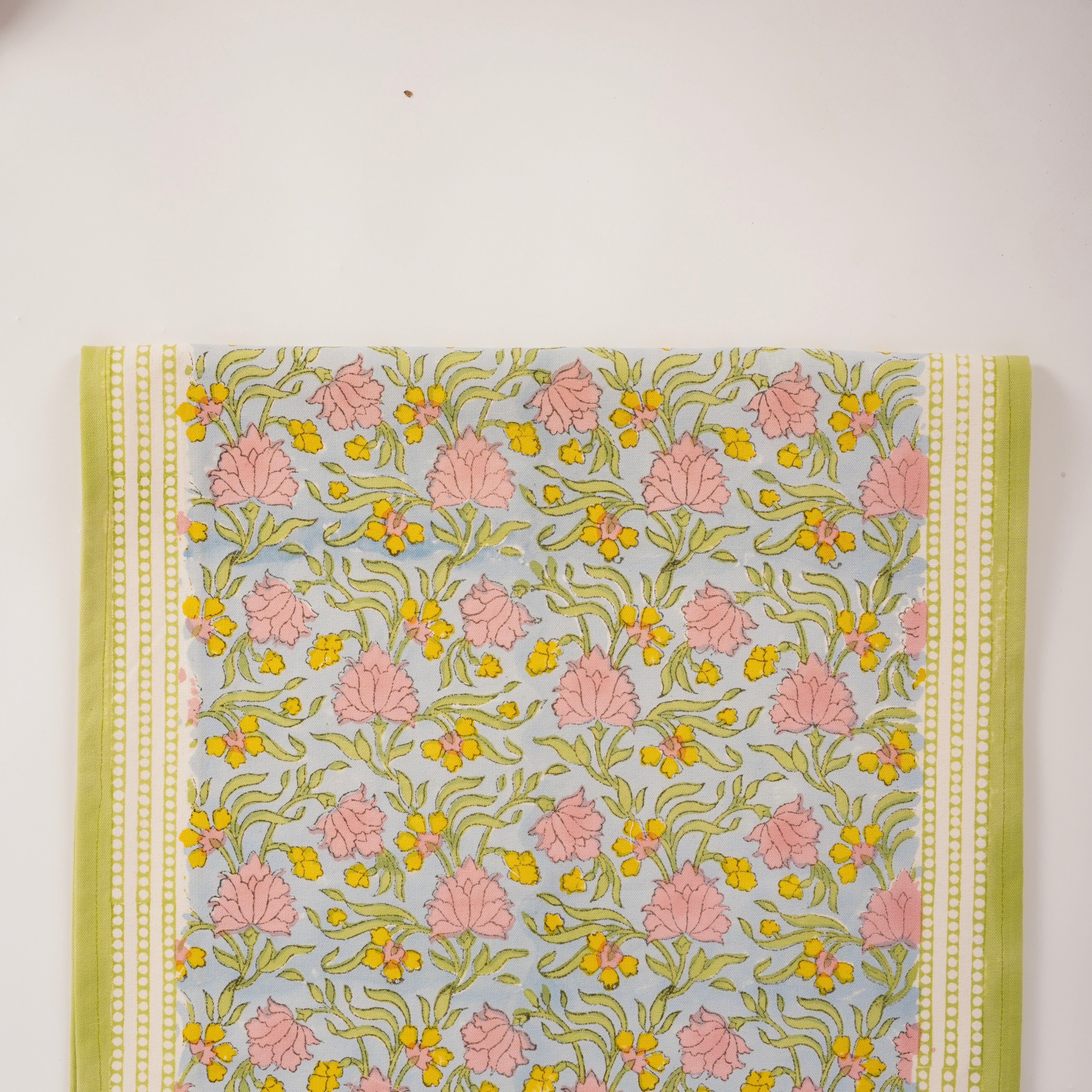 Jasmine Blue - Hand Block-Printed Cotton Table Runner