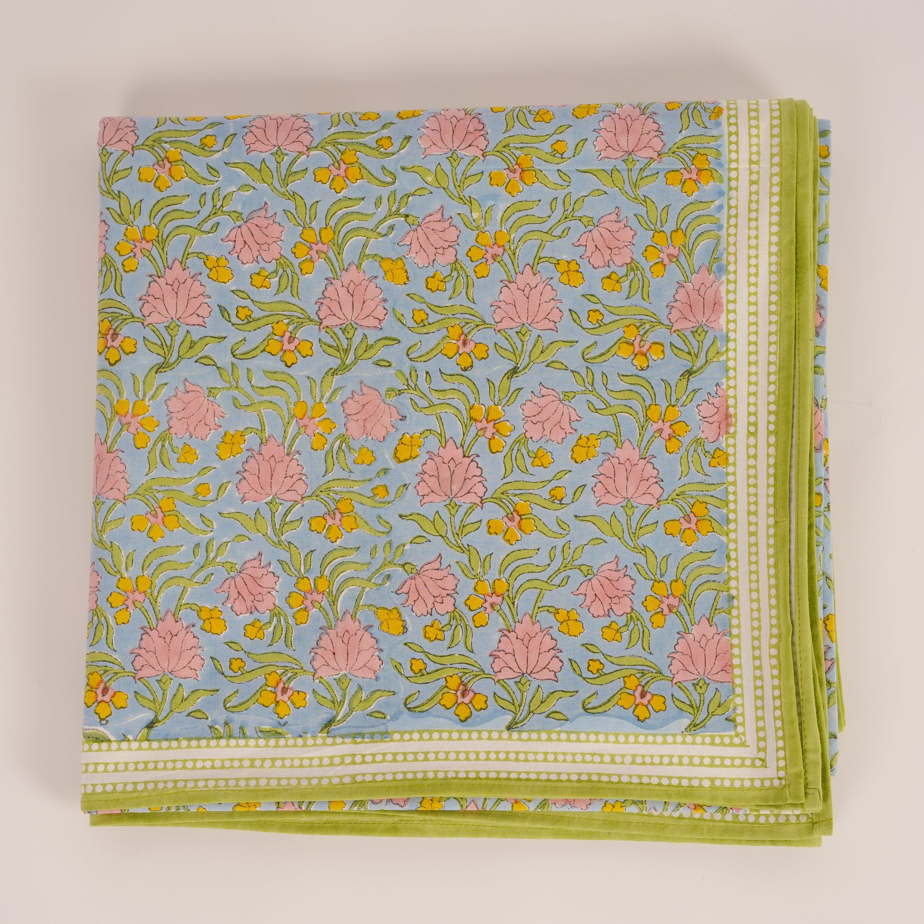 Jasmine Blue - Hand Block-Printed Cotton Tablecloth