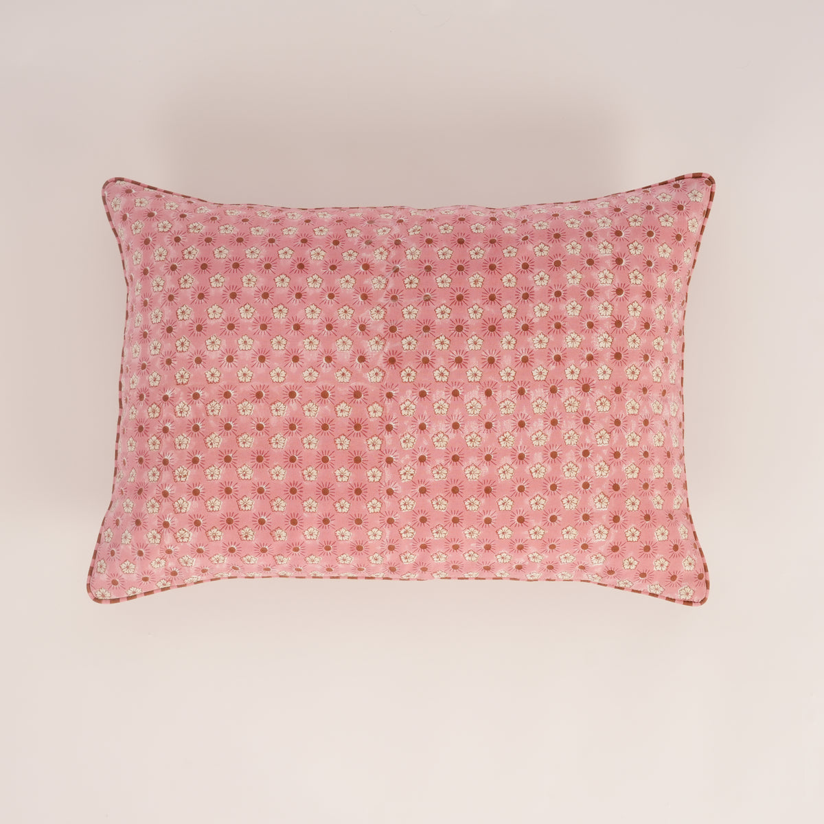 Flaxfield - Hand Block-Printed Lumbar Ruffle Pillowcase (Rose)