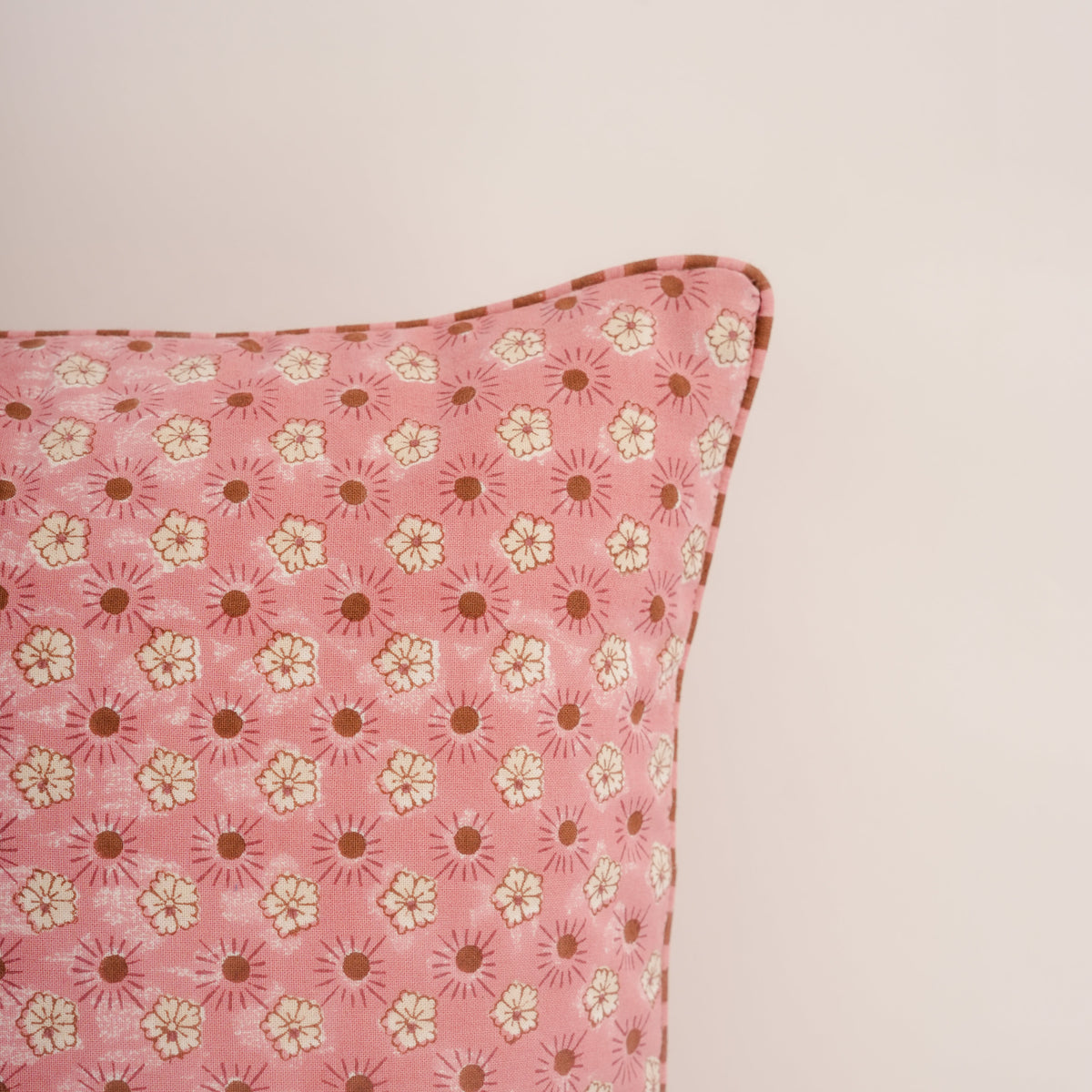 Flaxfield - Hand Block-Printed Lumbar Ruffle Pillowcase (Rose)