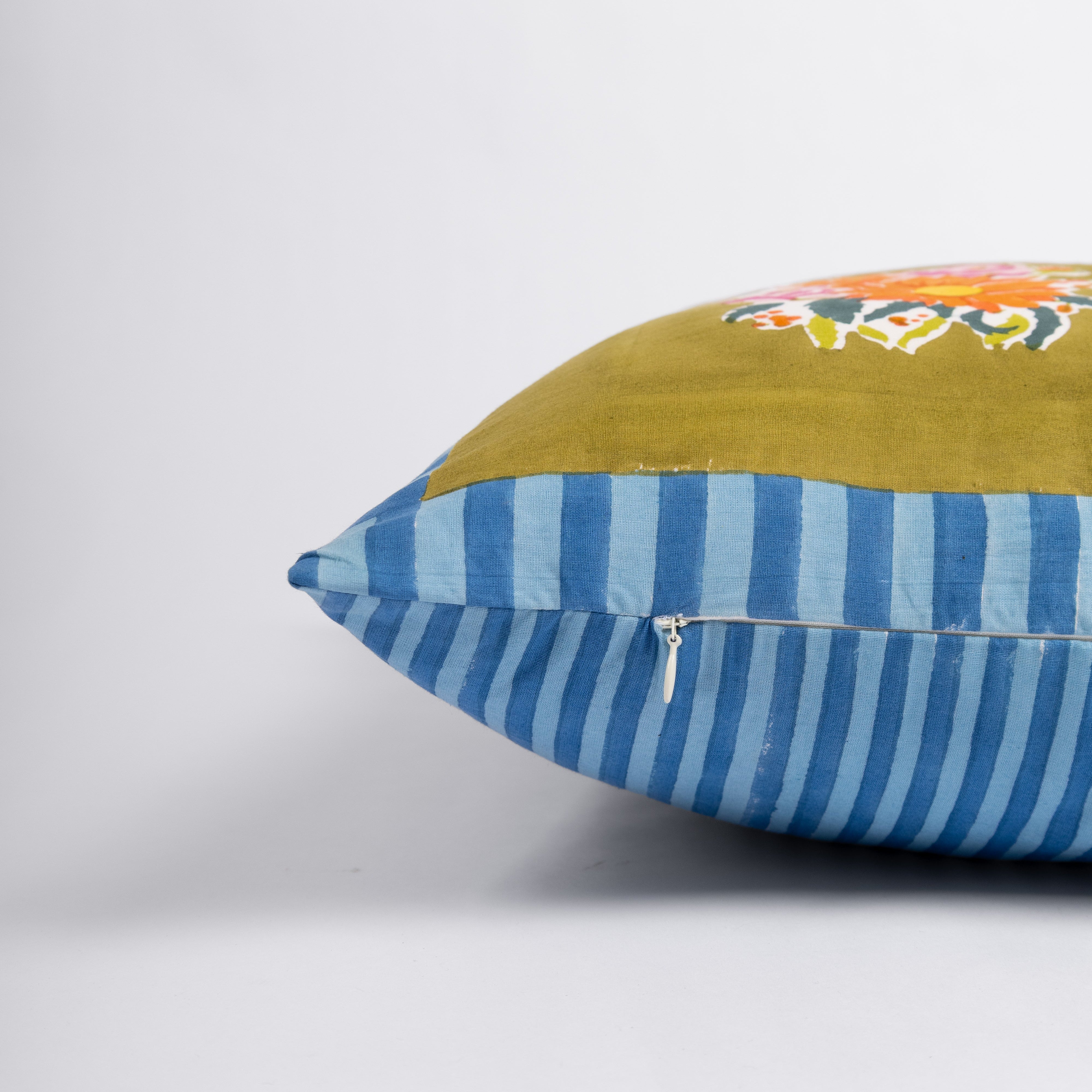 Decorative Gul green pillowcase with intricate hand block prints, ideal for bringing traditional artistry into modern spaces.