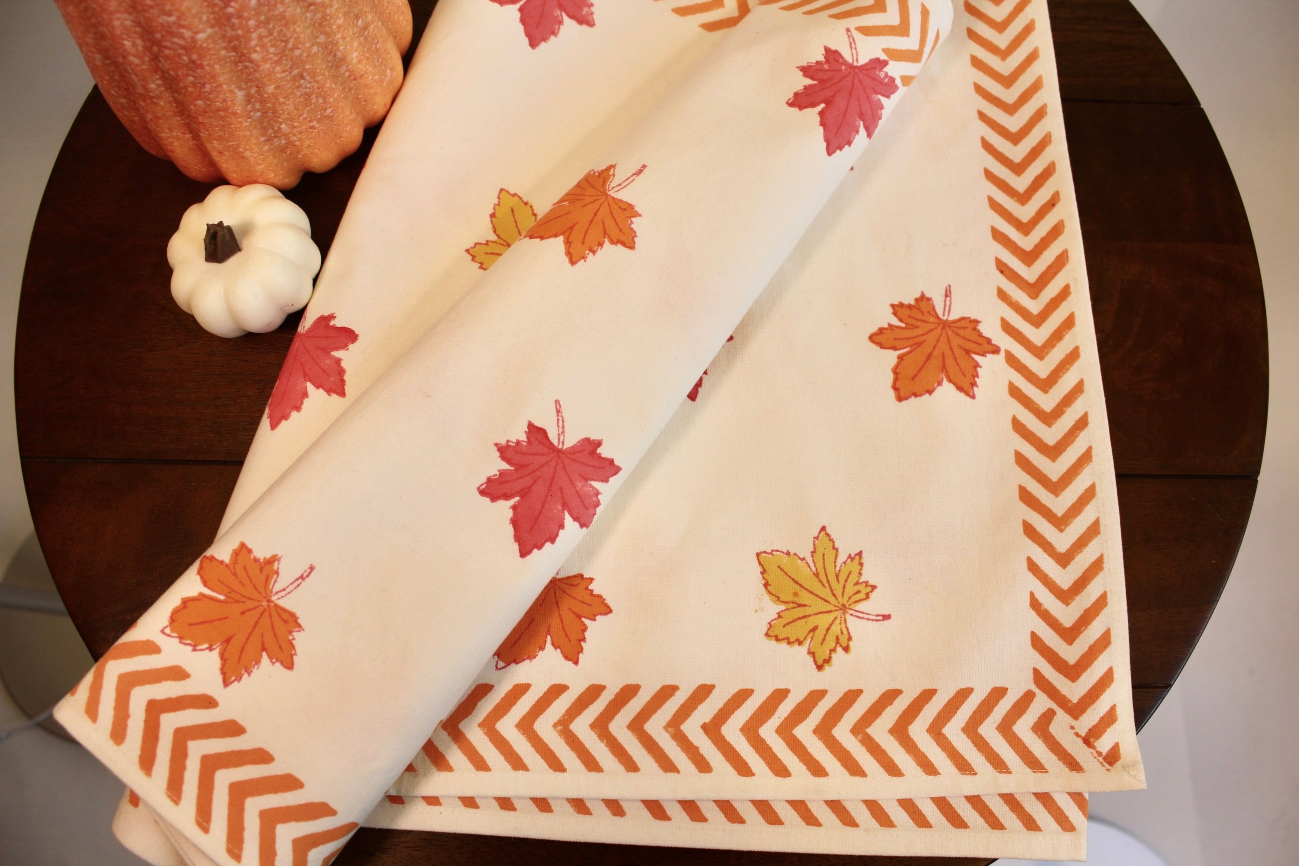 Autumn Leaves - Hand Block-Printed Cotton Table Runner