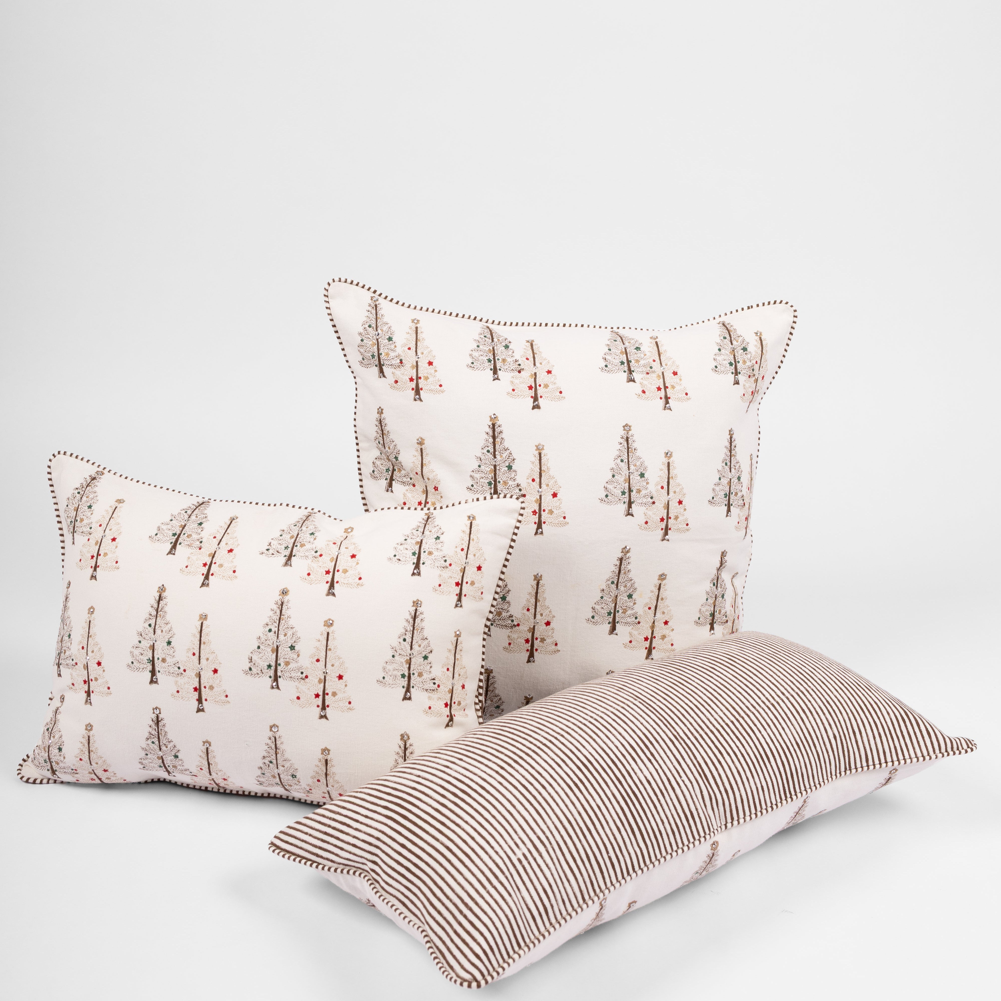 Twinkle Trees - Hand Block-Printed Cotton Pillowcase (Brown)