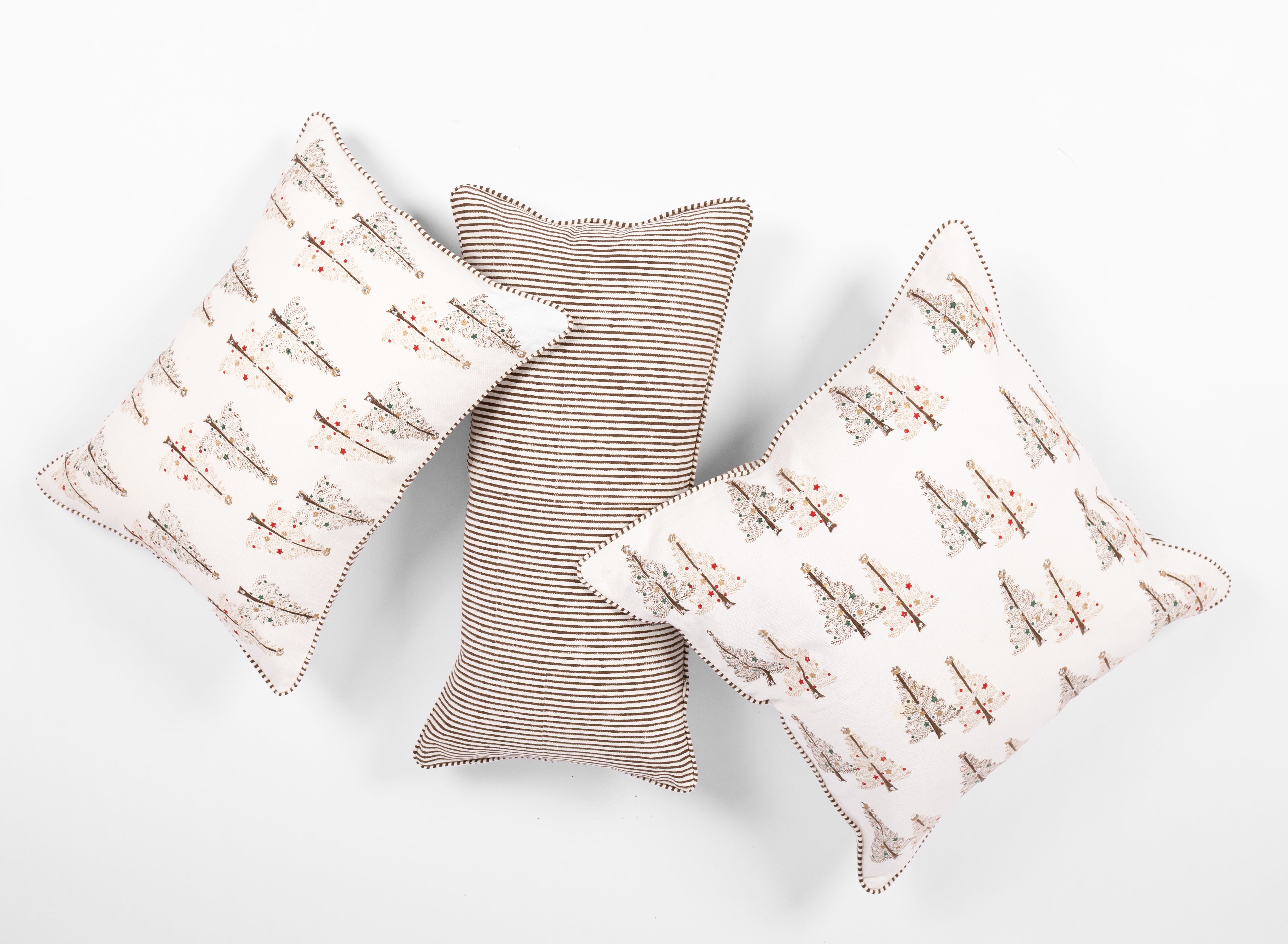 Twinkle Trees - Hand Block-Printed Cotton Pillowcase (Brown)