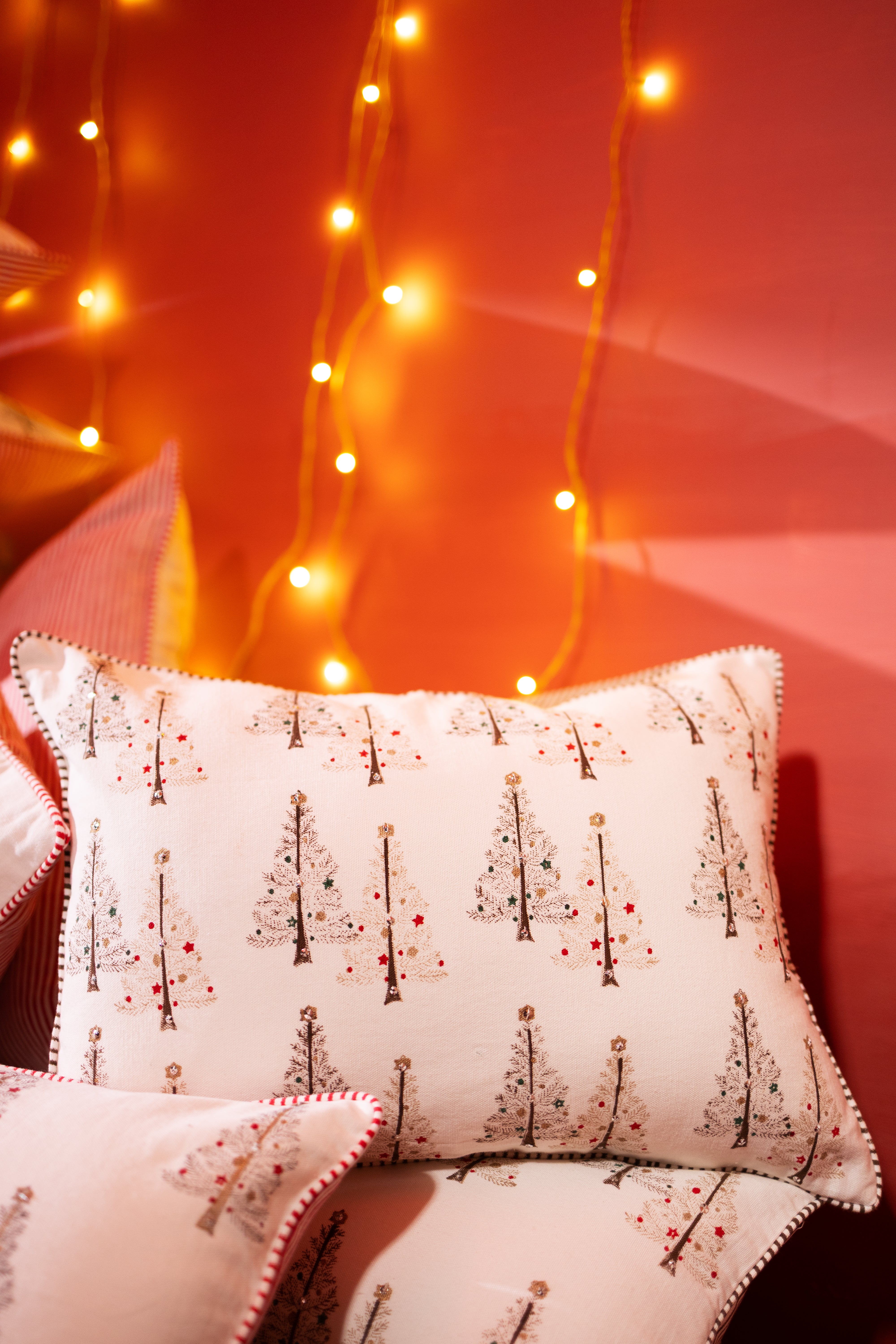 Twinkle Trees - Hand Block-Printed Cotton Pillowcase (Brown)