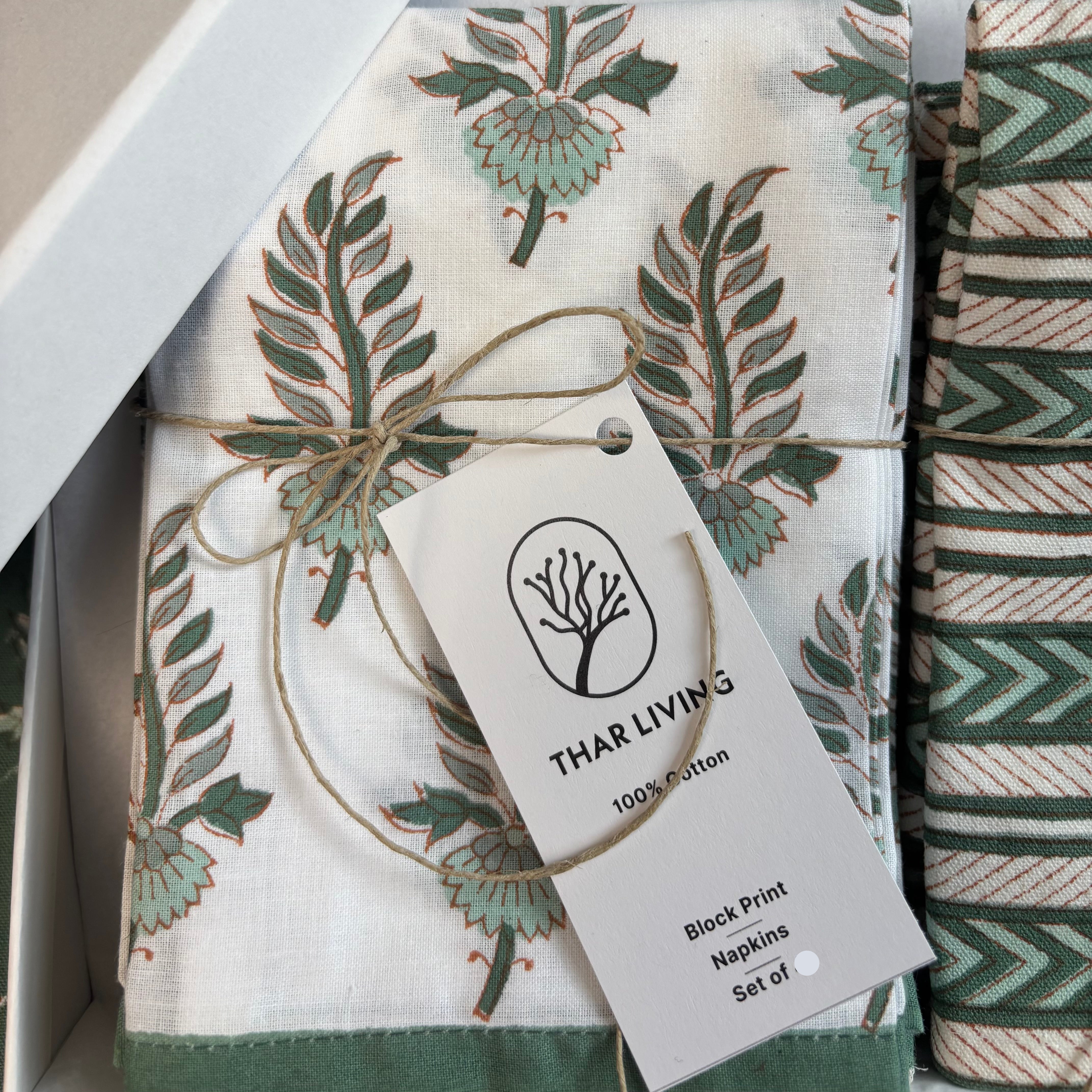 Artisan Table Linen Gift Set – Noor Collection (8 Mats & 8 Napkins) | Hand Block Printed, Under $150